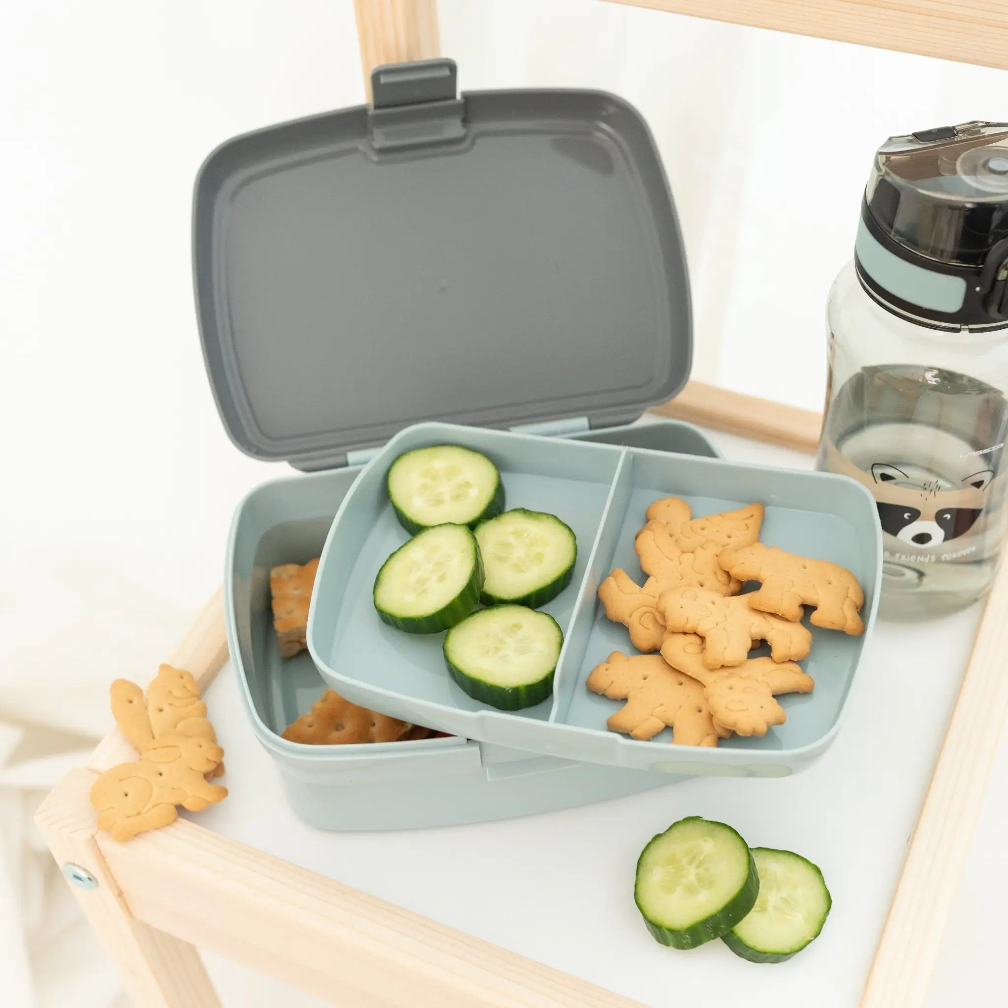 LÄSSIG Set Trinkflasche & Lunchbox - Waschbär Brotdose -  wunderwunsch
