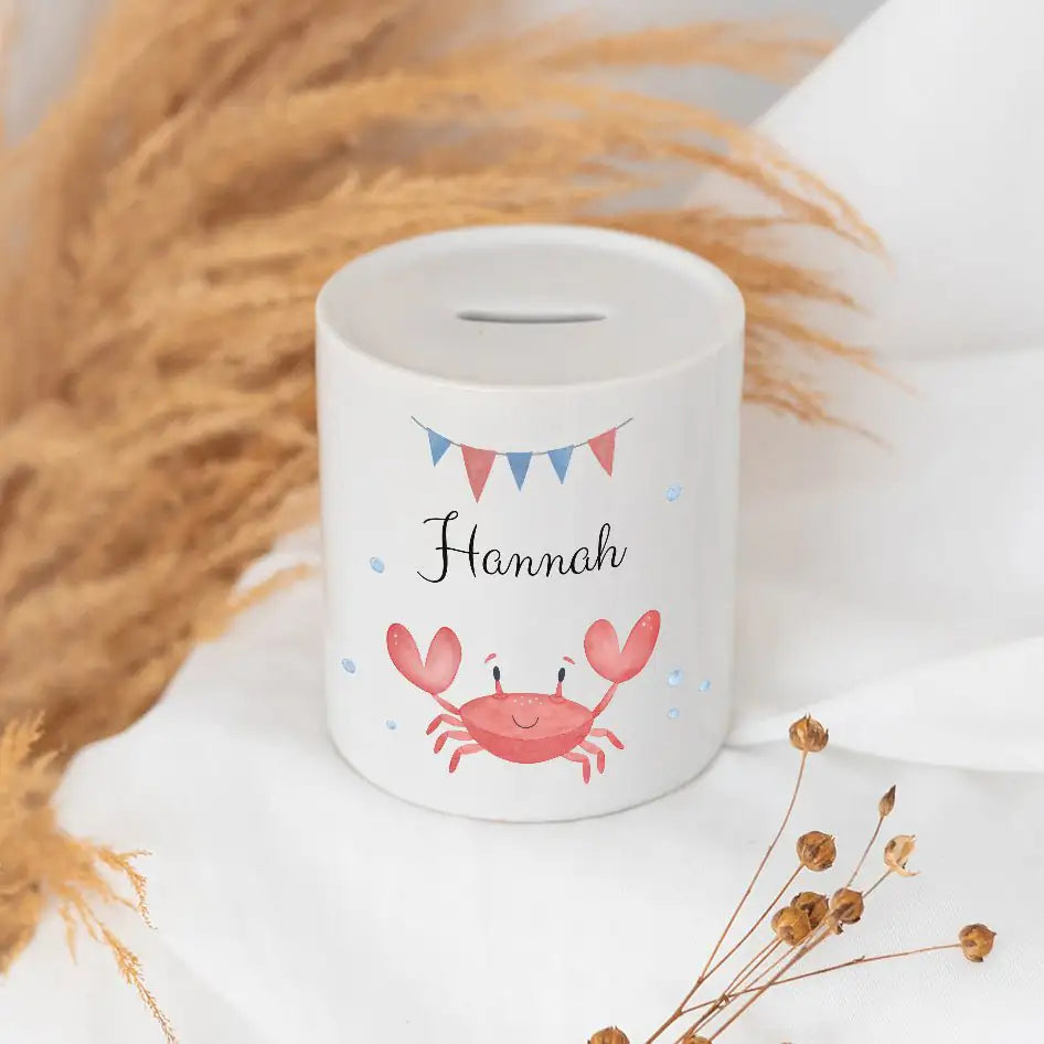 Spardose Keramik personalisiert - Meerestier Girlande Aquarell Spardosen -  wunderwunsch