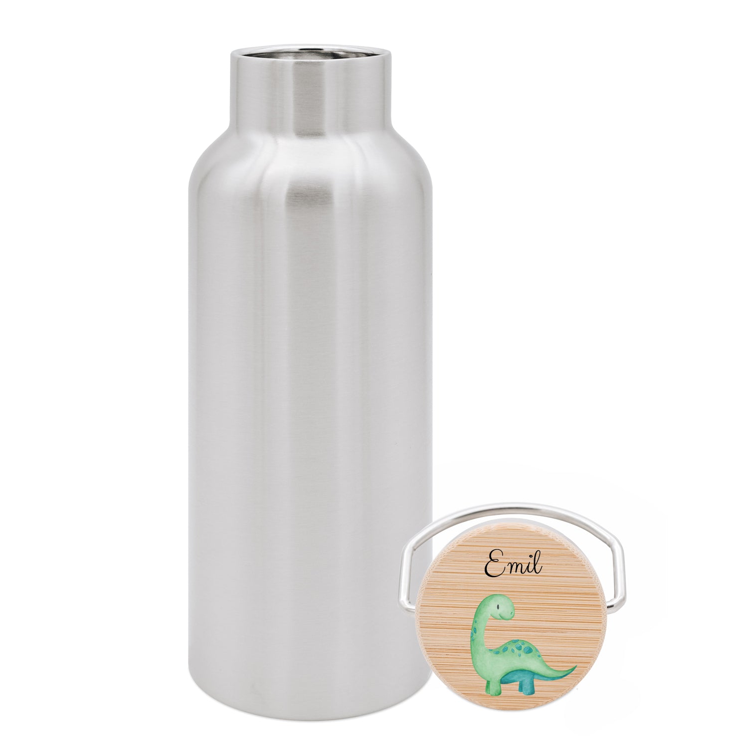 Kinder Trinkflasche Edelstahl personalisiert - Dinosaurier Aquarell