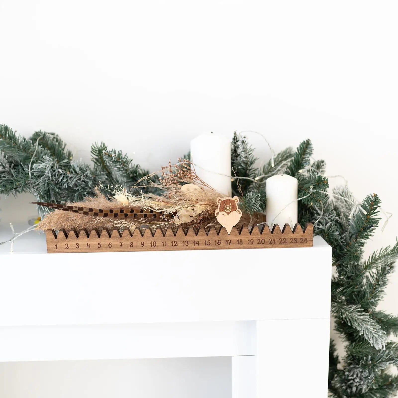 Adventskalender Holz - "Holzleiste mit Weihnachtsbär" - wunderwunsch