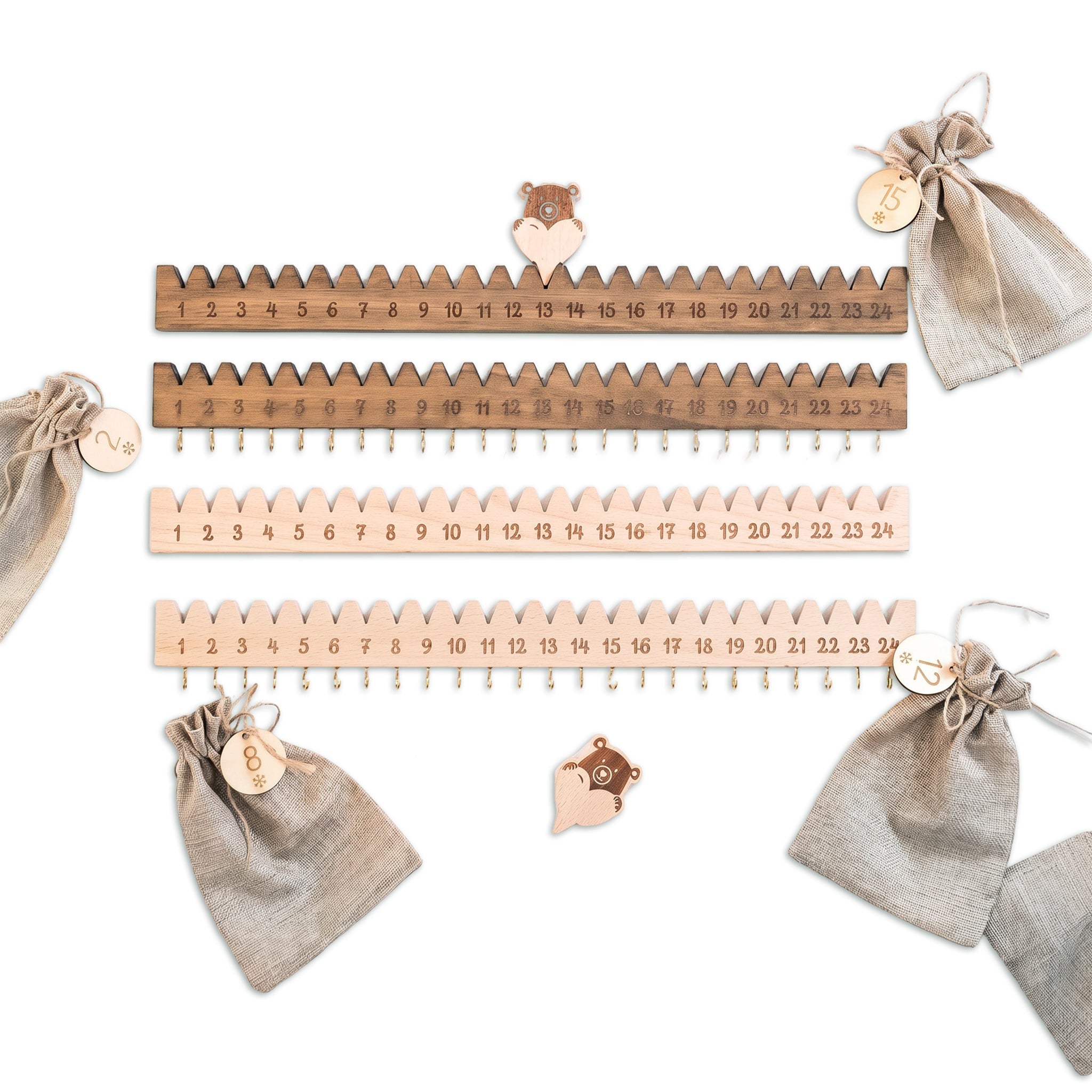 Adventskalender Holz - "Holzleiste mit Weihnachtsbär" - wunderwunsch