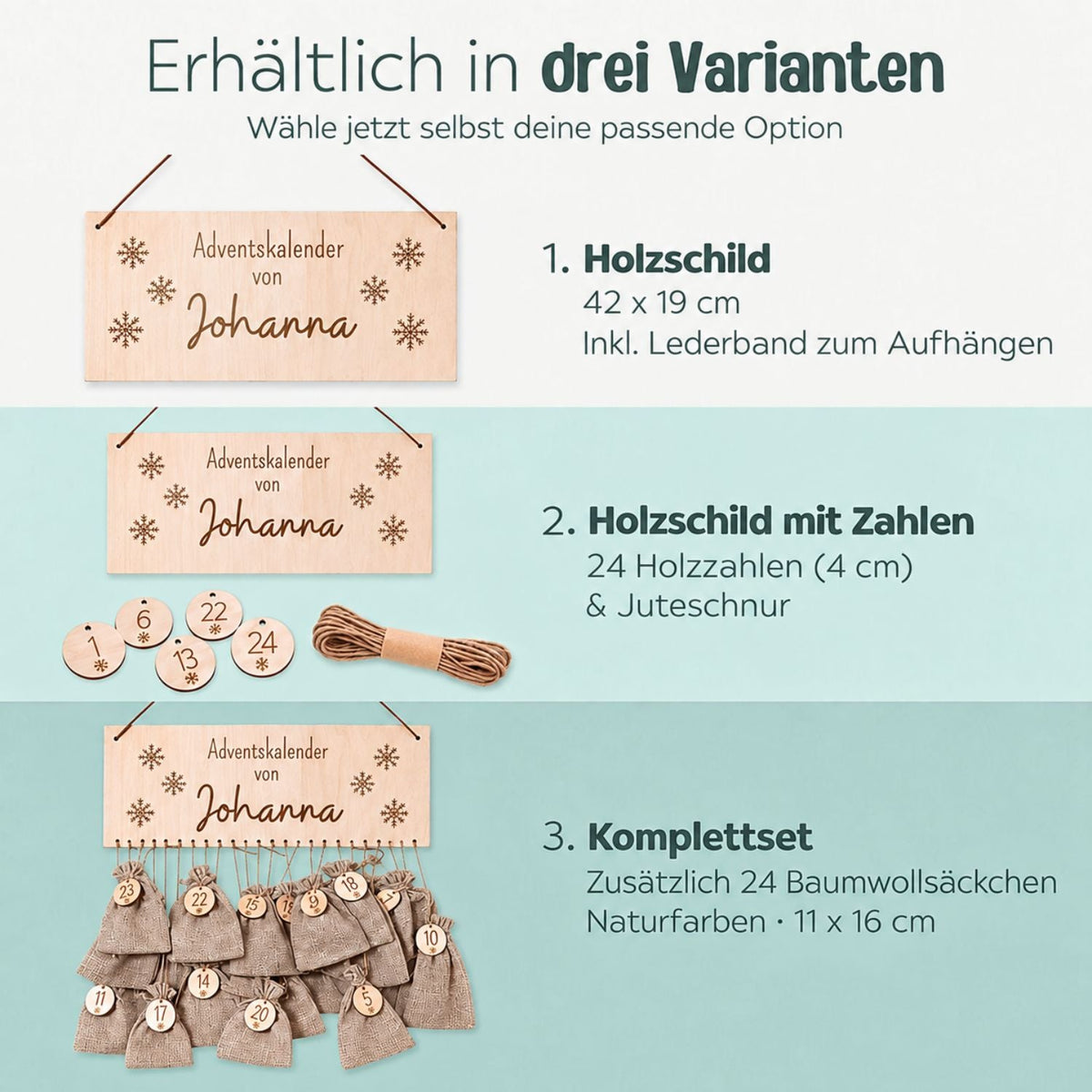 Adventskalender personalisiert - Schneeflocken Gravur - wunderwunsch