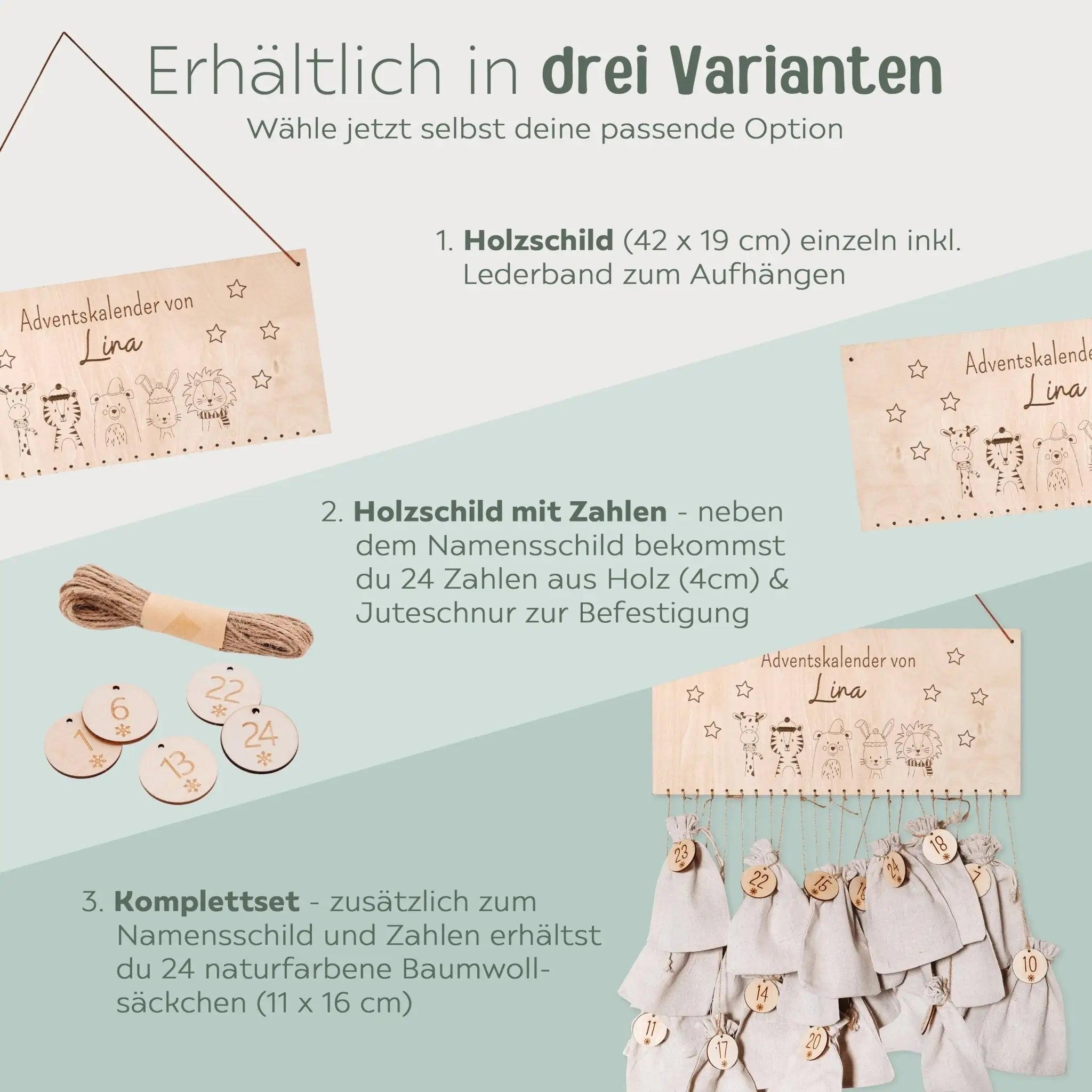 Adventskalender personalisiert - "Weihnachtstiere Sterne" Gravur - wunderwunsch