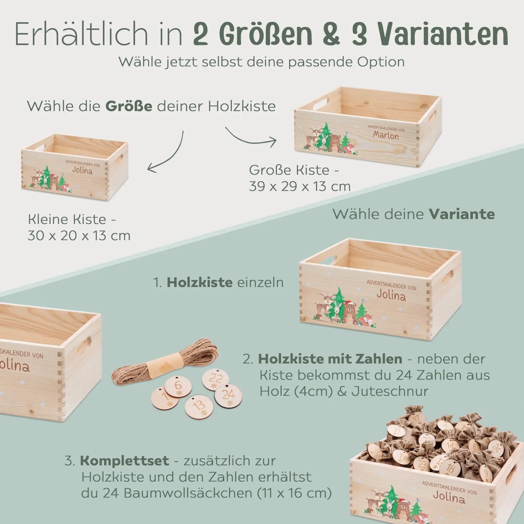 Adventskiste personalisiert - "Weihnachtliche Waldfreunde" Aquarell - wunderwunsch