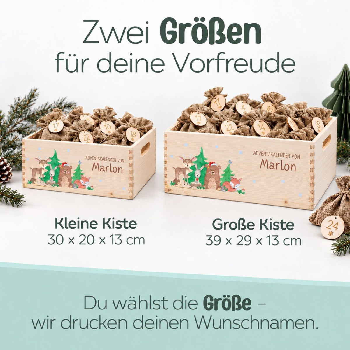 Adventskiste personalisiert - "Weihnachtliche Waldfreunde" Aquarell - wunderwunsch