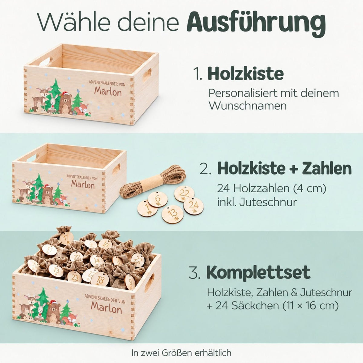 Adventskiste personalisiert - "Weihnachtliche Waldfreunde" Aquarell - wunderwunsch
