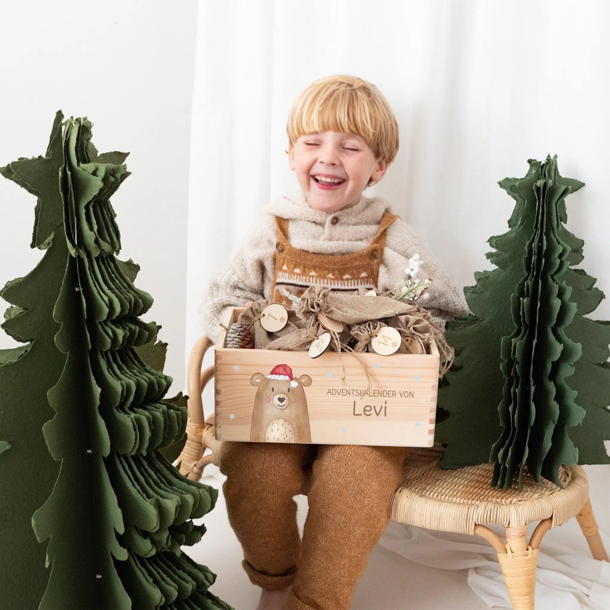 Adventskiste personalisiert - "Weihnachtsbär" Aquarell - wunderwunsch