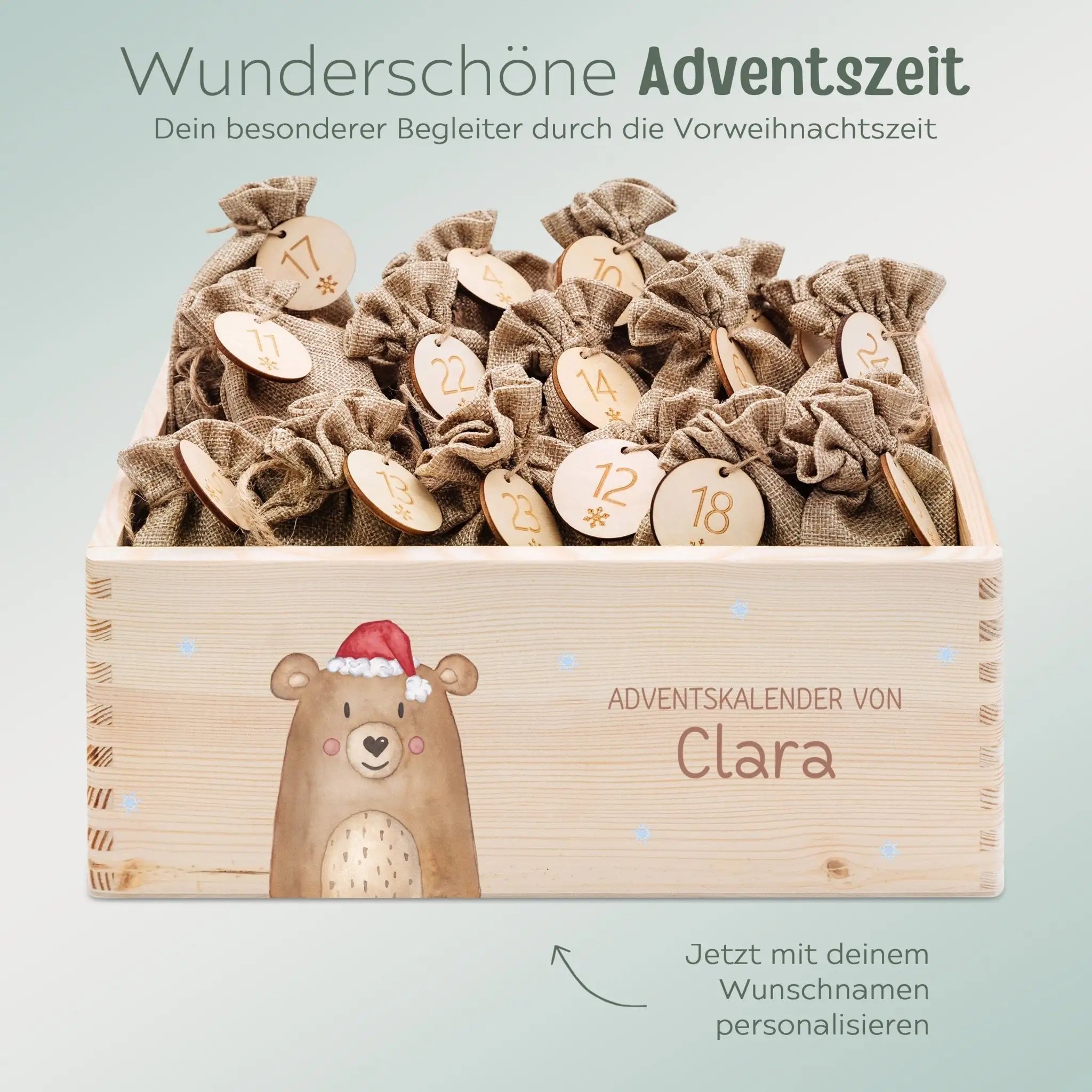Adventskiste personalisiert - "Weihnachtsbär" Aquarell - wunderwunsch