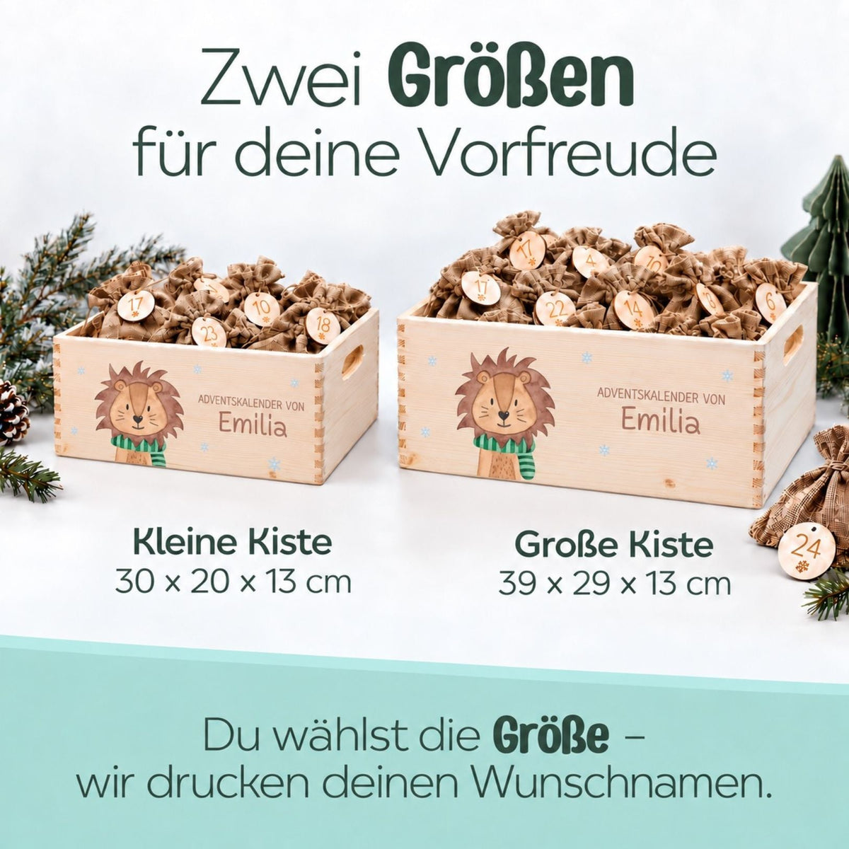 Adventskiste personalisiert - "Winterlöwe" Aquarell - wunderwunsch