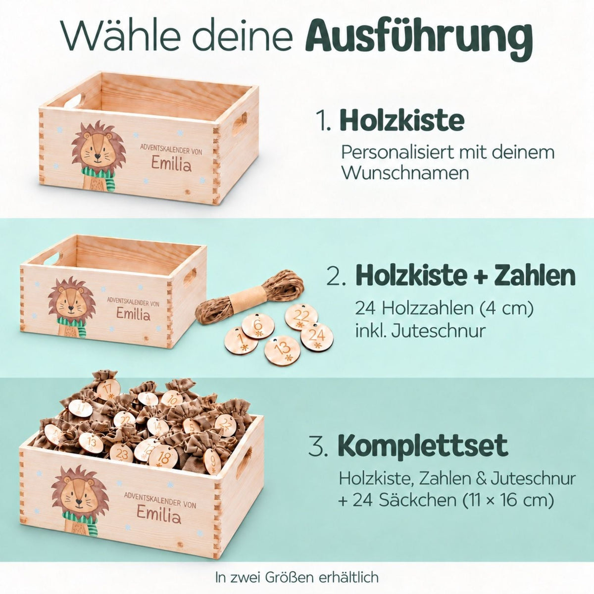 Adventskiste personalisiert - "Winterlöwe" Aquarell - wunderwunsch