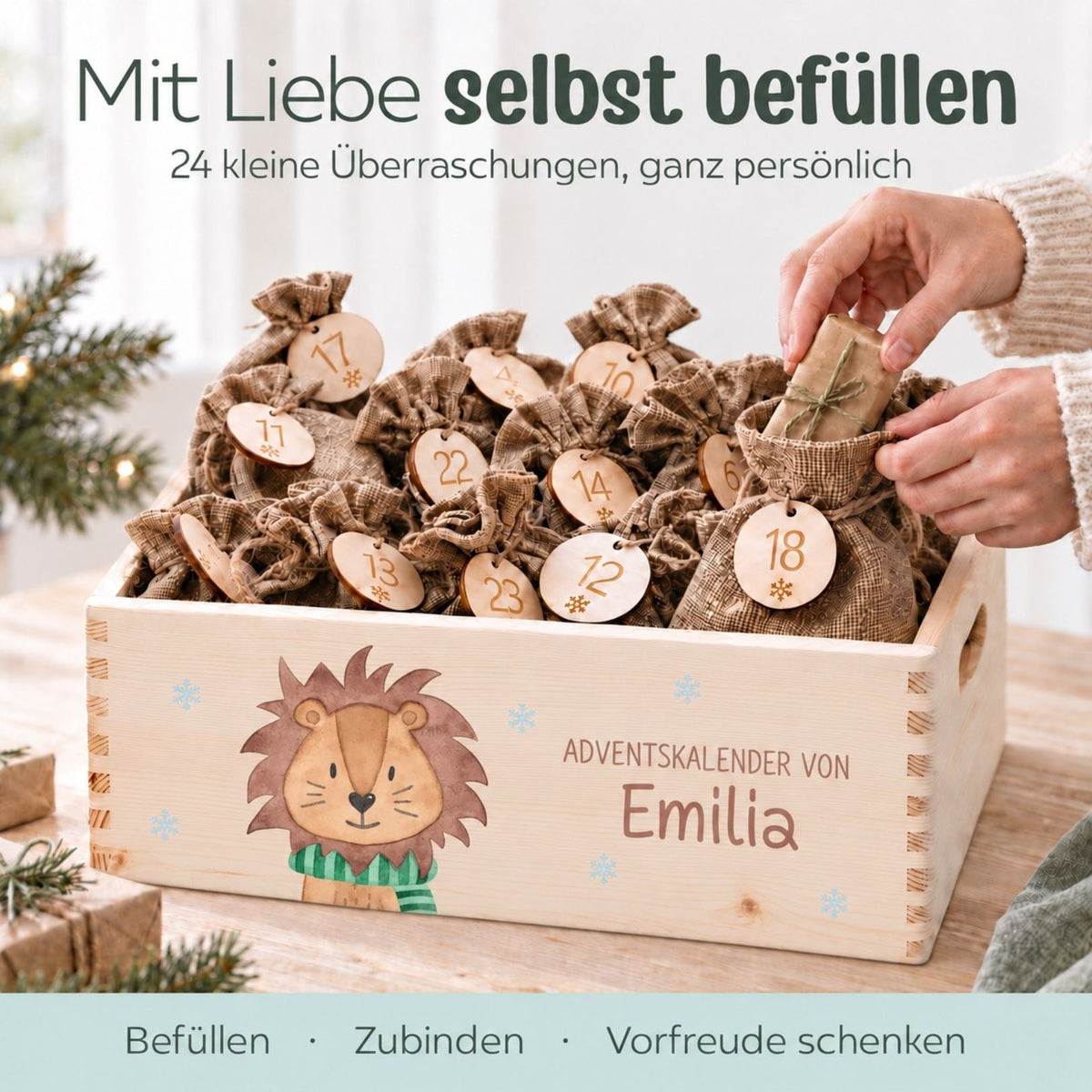 Adventskiste personalisiert - "Winterlöwe" Aquarell - wunderwunsch