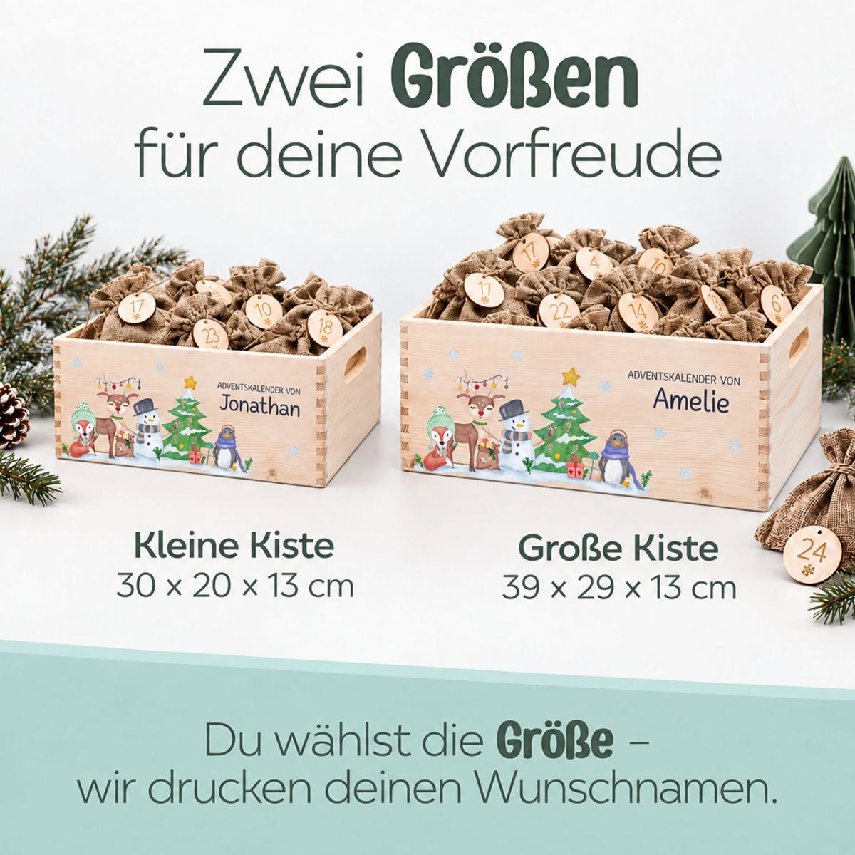 Adventskiste personalisiert - Winterwald Tiere Aquarell - wunderwunsch