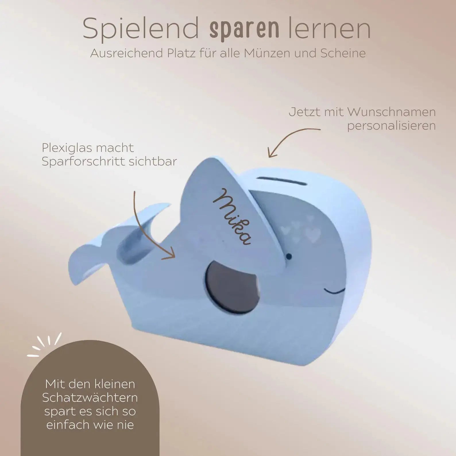 BAMBINO Spardose Holz Wal personalisierbar - wunderwunsch
