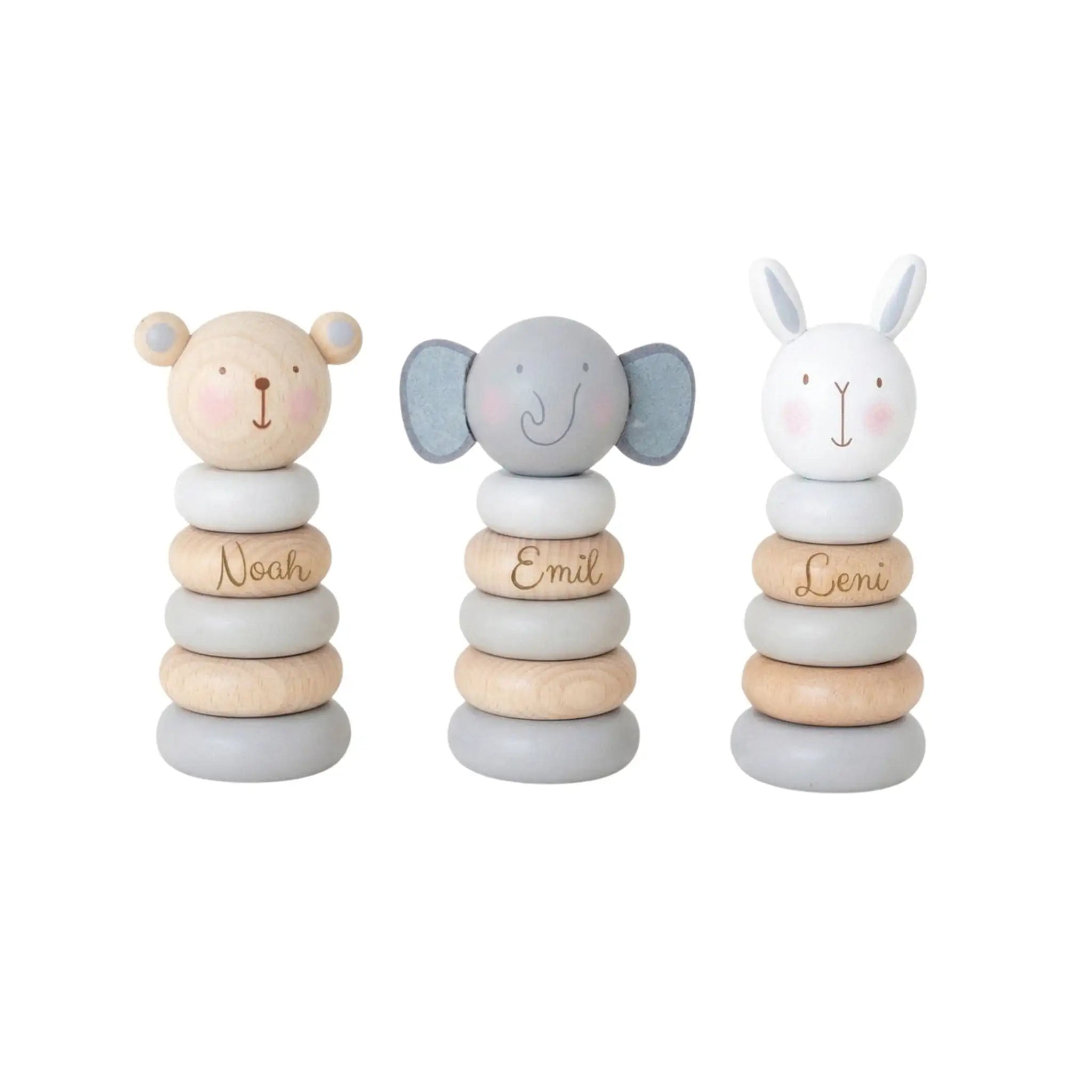 BAMBINO Stapelturm Tier Holz Pastellblau personalisierbar - wunderwunsch