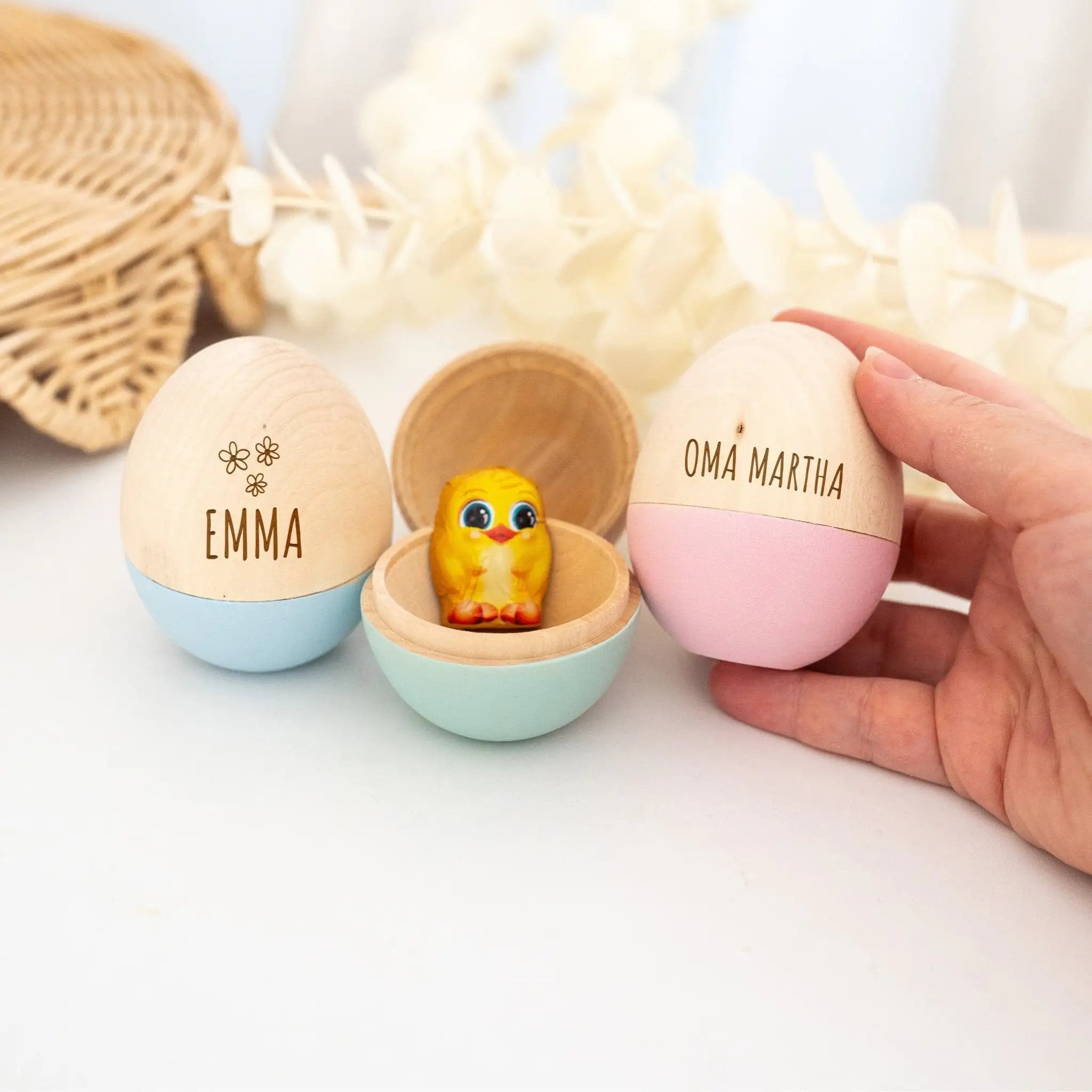 Befüllbares Holz Osterei personalisiert - wunderwunsch