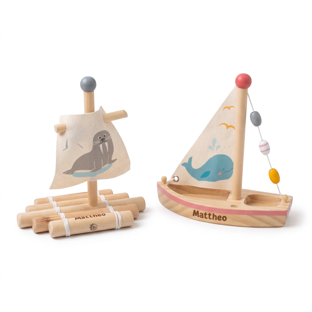 BIECO Segelschiff Holz Wal & Robbe personalisierbar - wunderwunsch
