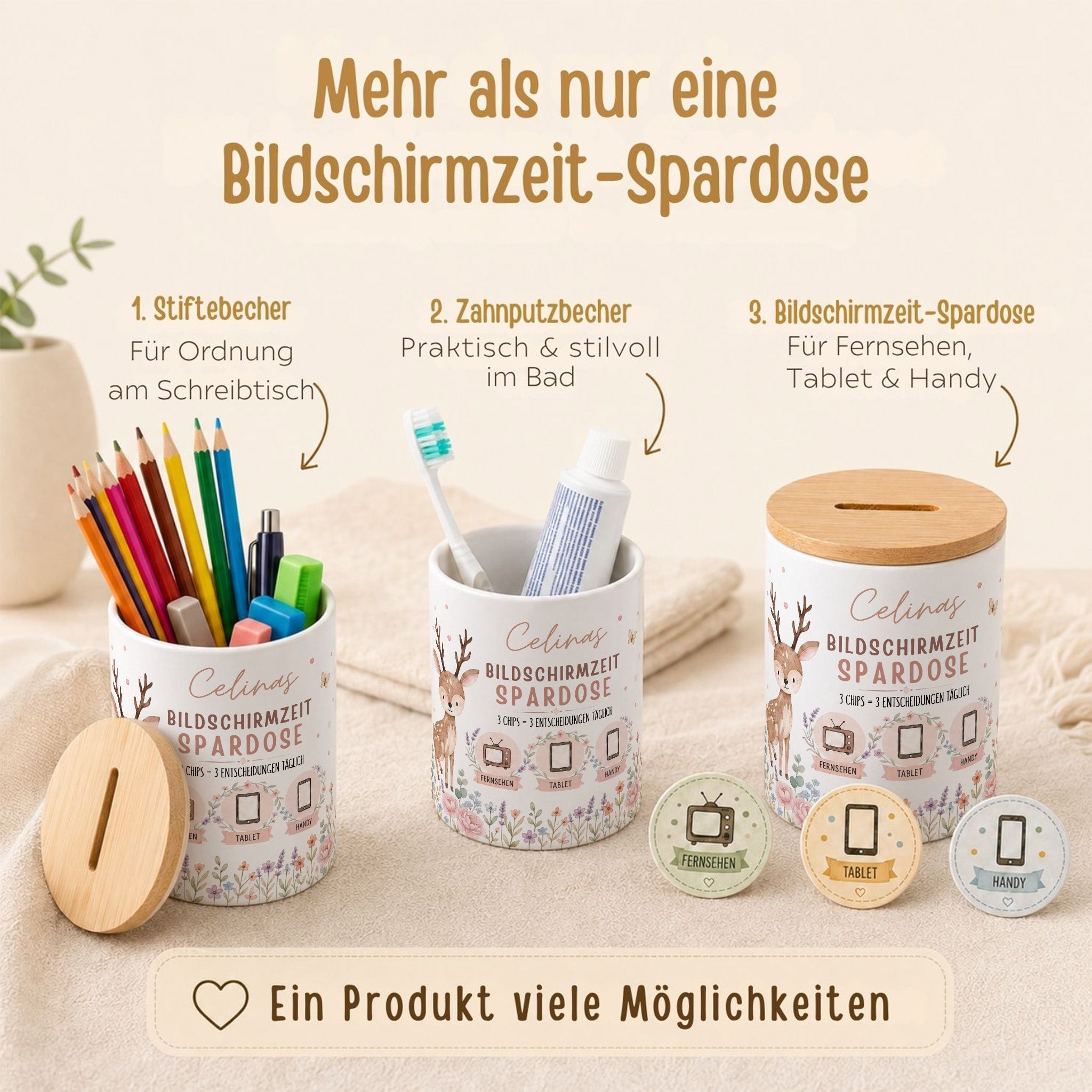 Bildschirmzeit Keramik Spardose inkl. Chips personalisiert - wunderwunsch