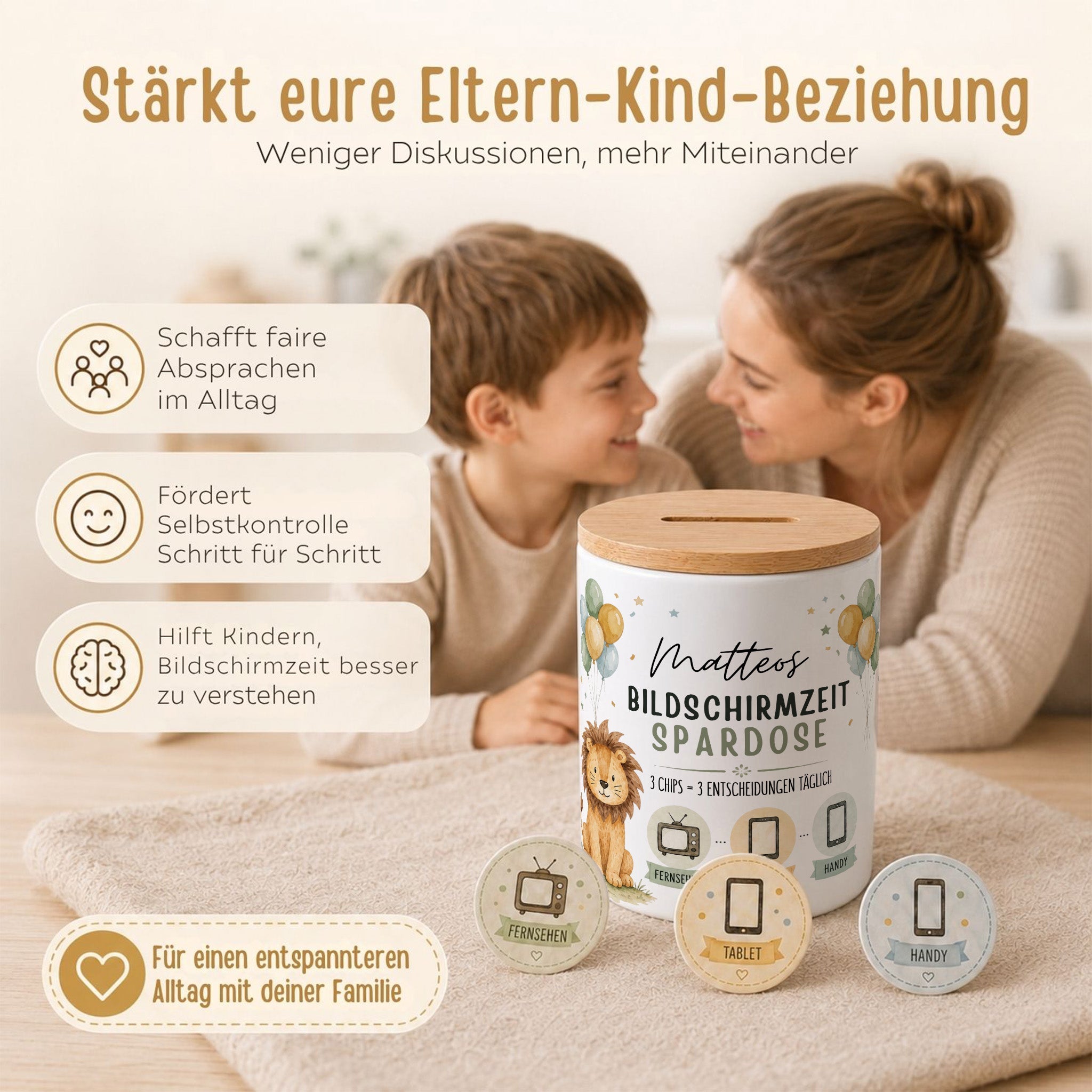 Bildschirmzeit Keramik Spardose inkl. Chips personalisiert - wunderwunsch