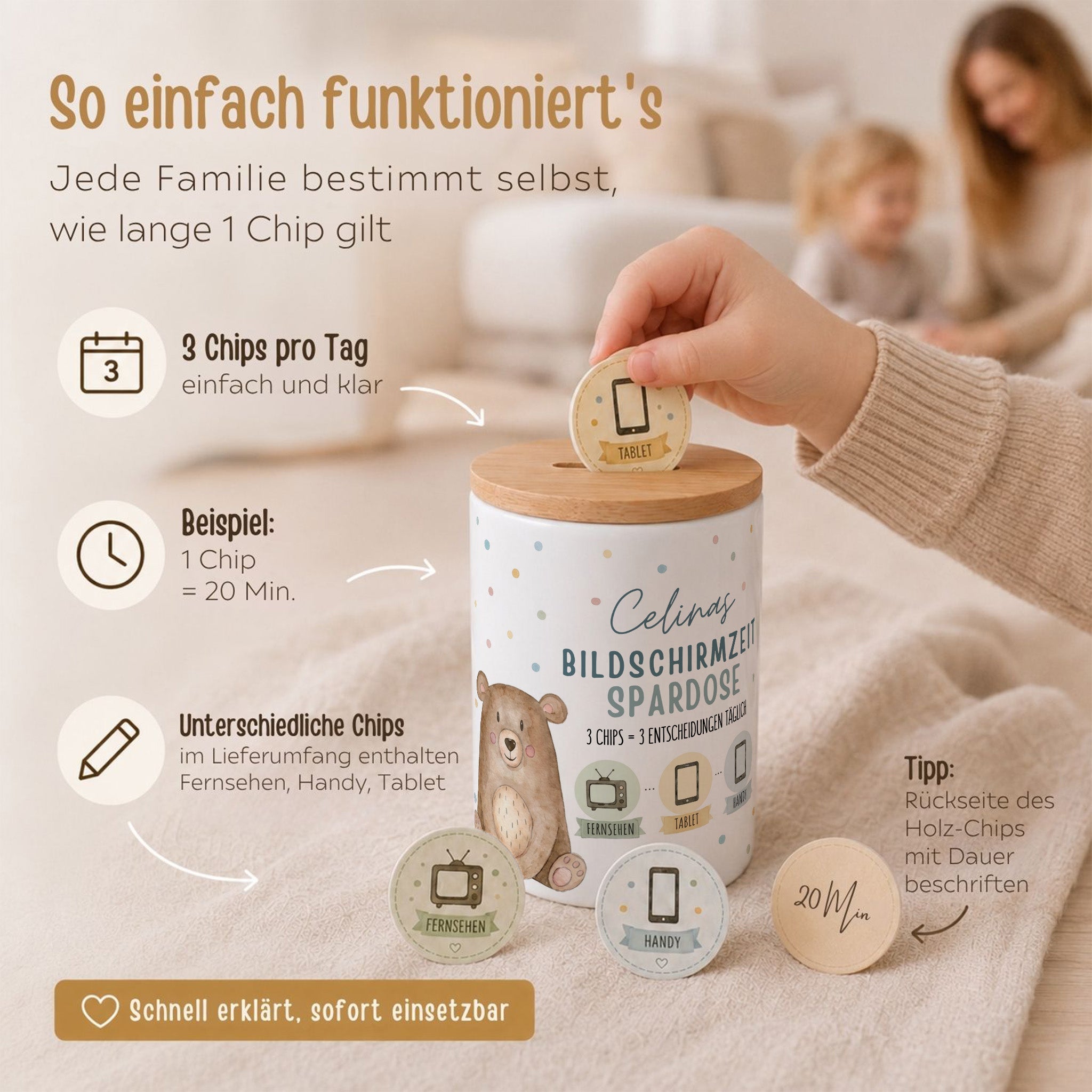 Bildschirmzeit Keramik Spardose inkl. Chips personalisiert - wunderwunsch