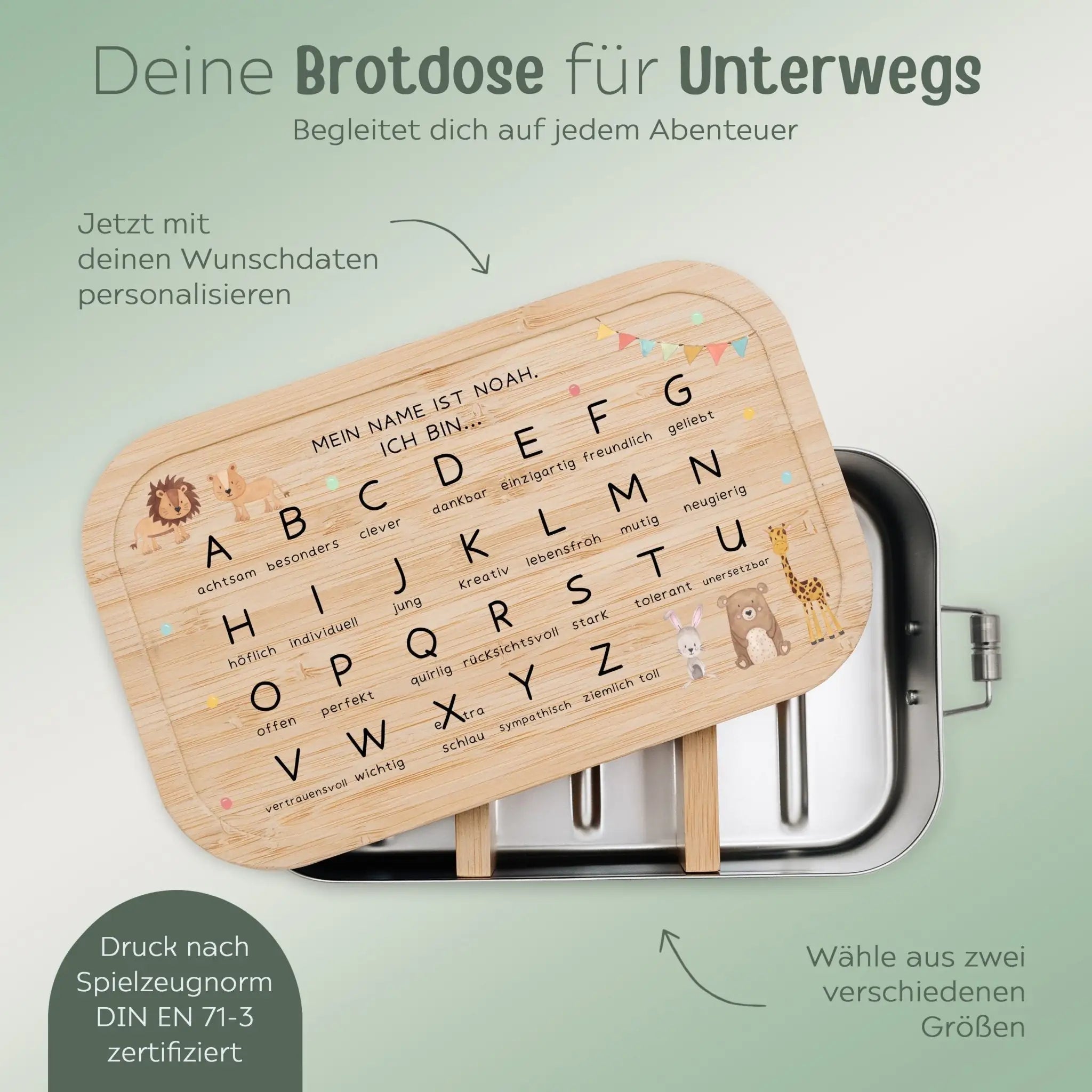 Brotdose Edelstahl personalisiert - ABC Affirmationen Aquarell - wunderwunsch