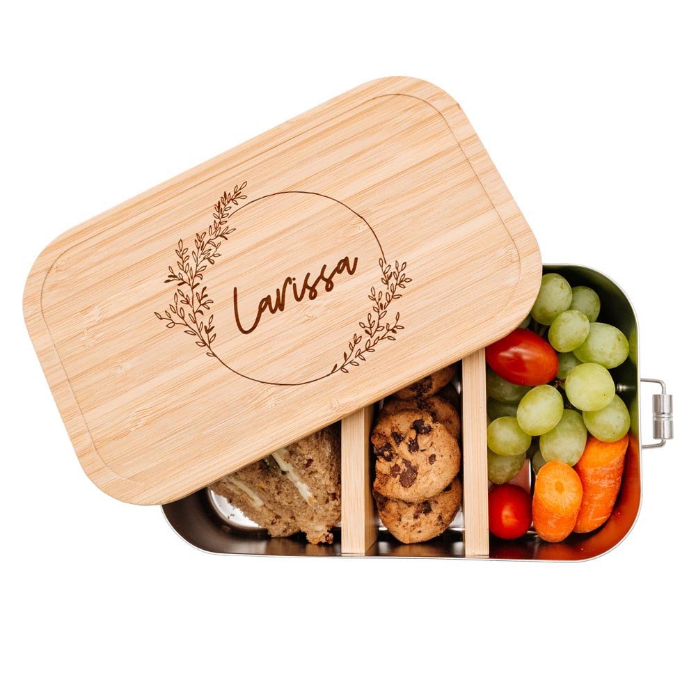 Brotdose Edelstahl personalisiert - Blumenkranz Gravur - wunderwunsch