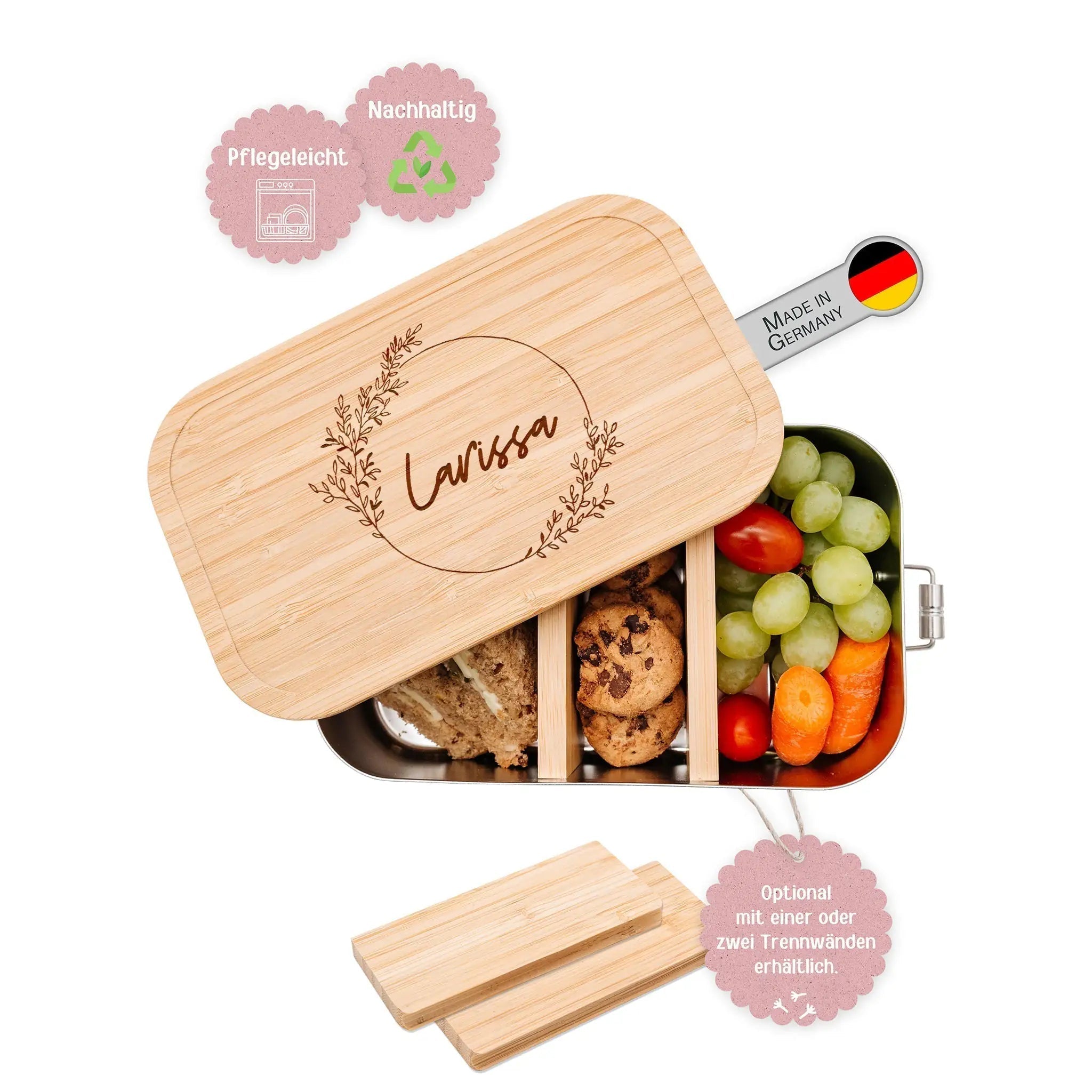 Brotdose Edelstahl personalisiert - Blumenkranz Gravur - wunderwunsch