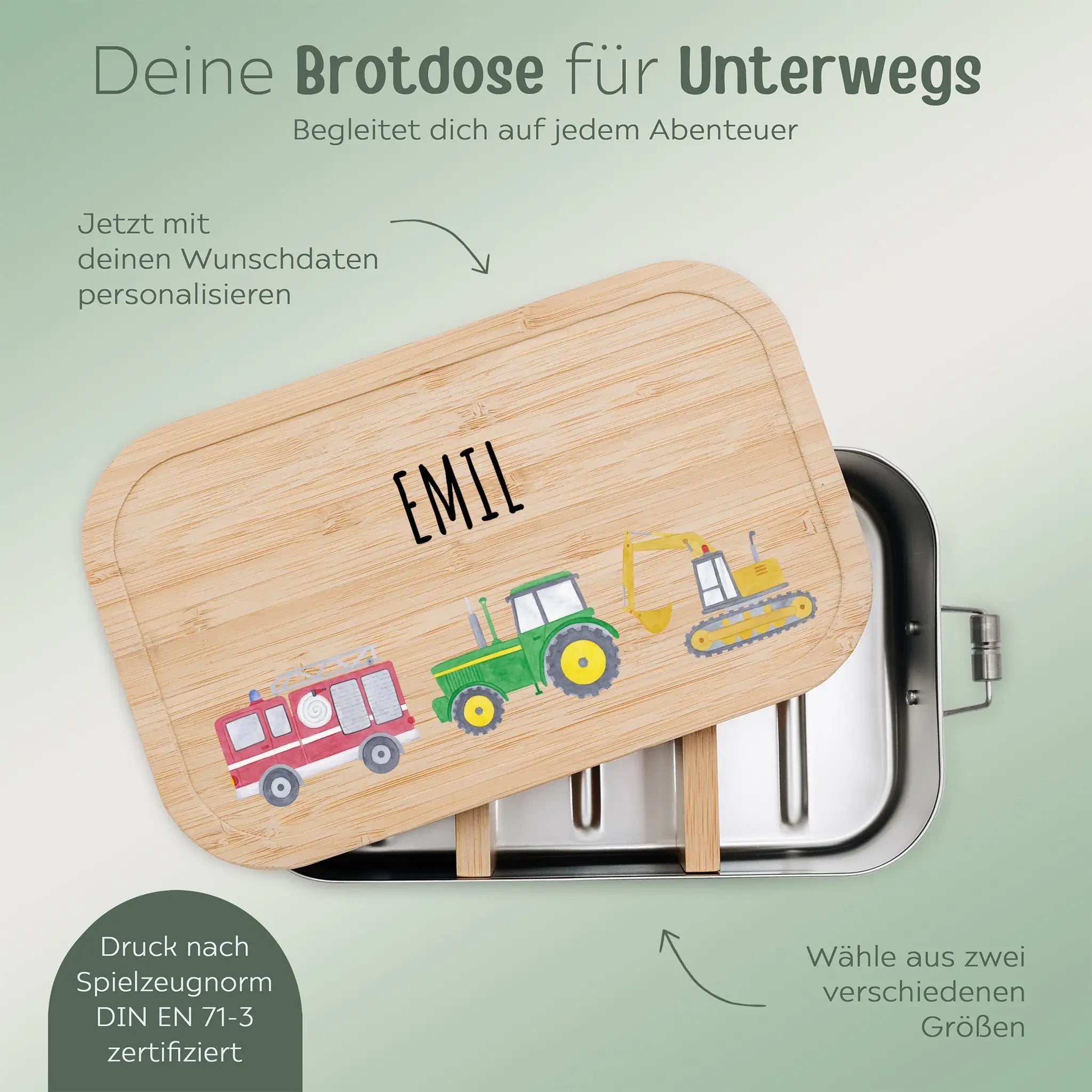 Brotdose Edelstahl personalisiert - Fahrzeuge Aquarell - wunderwunsch