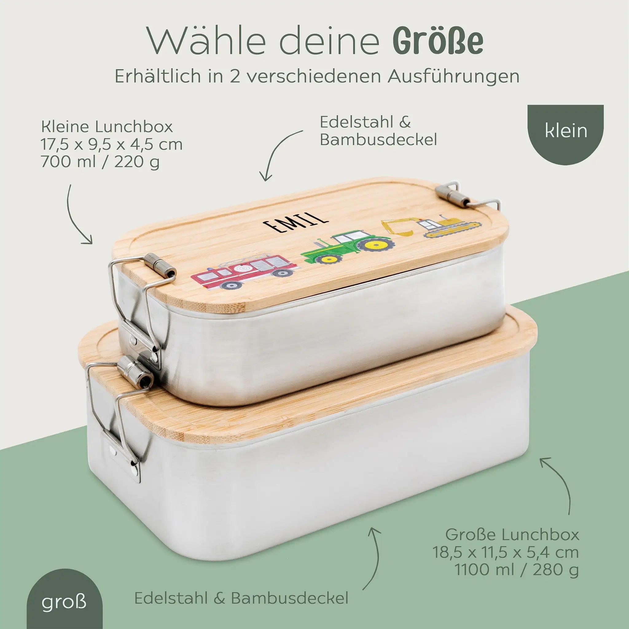 Brotdose Edelstahl personalisiert - Fahrzeuge Aquarell - wunderwunsch