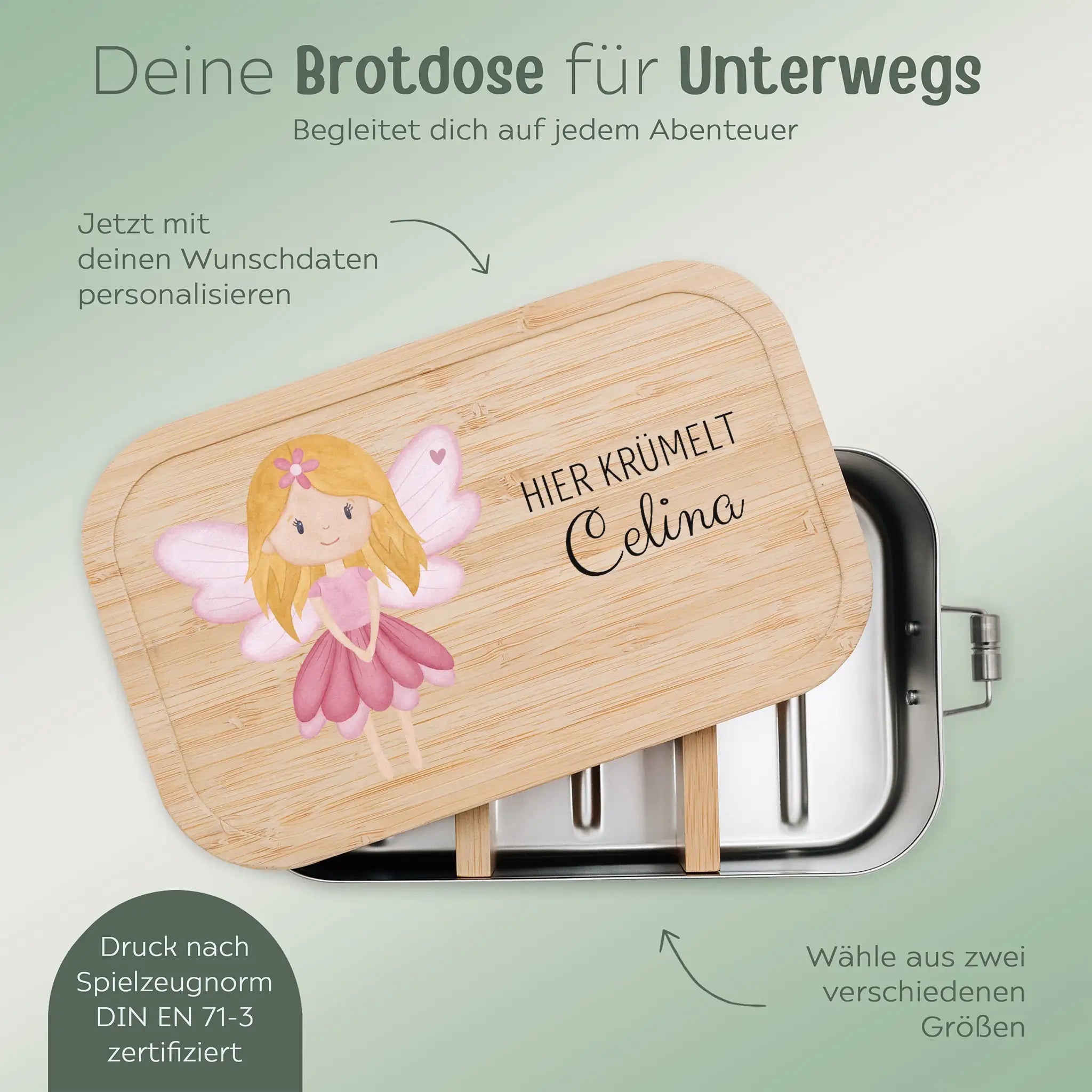 Brotdose Edelstahl personalisiert - Fee Aquarell - wunderwunsch