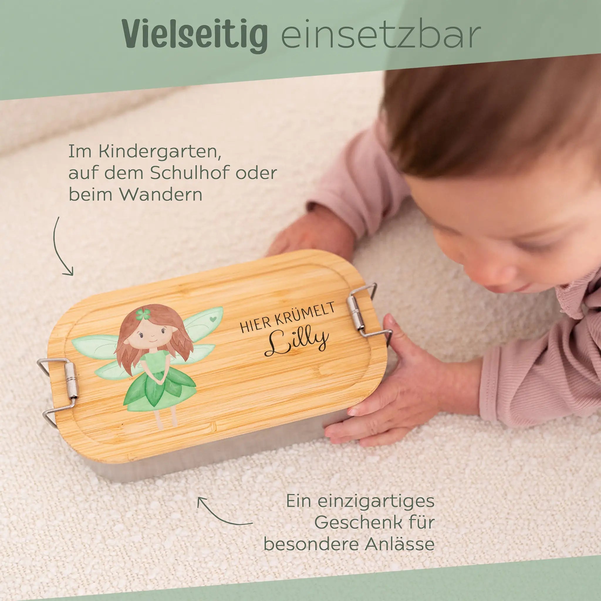 Brotdose Edelstahl personalisiert - Fee Aquarell - wunderwunsch