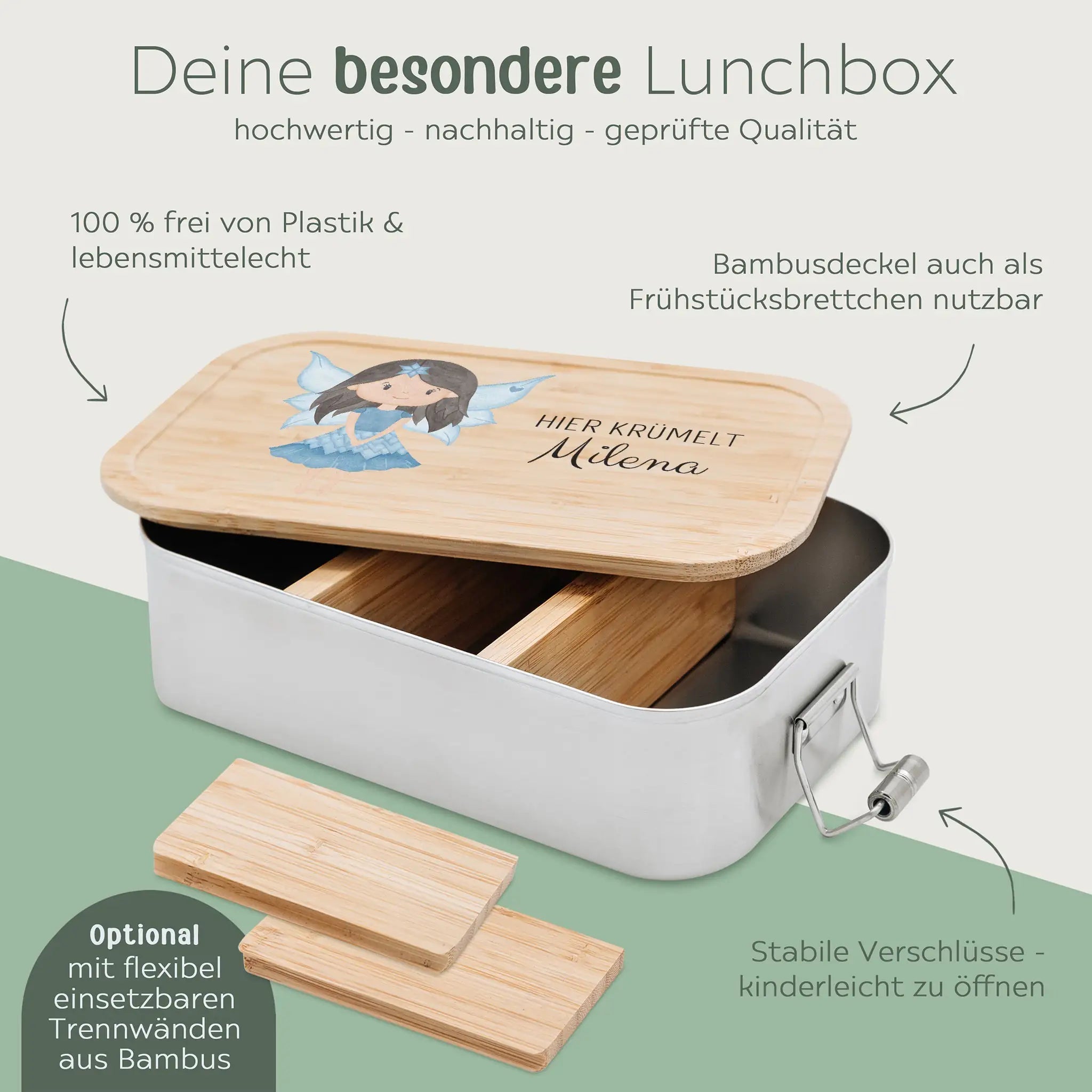 Brotdose Edelstahl personalisiert - Fee Aquarell - wunderwunsch