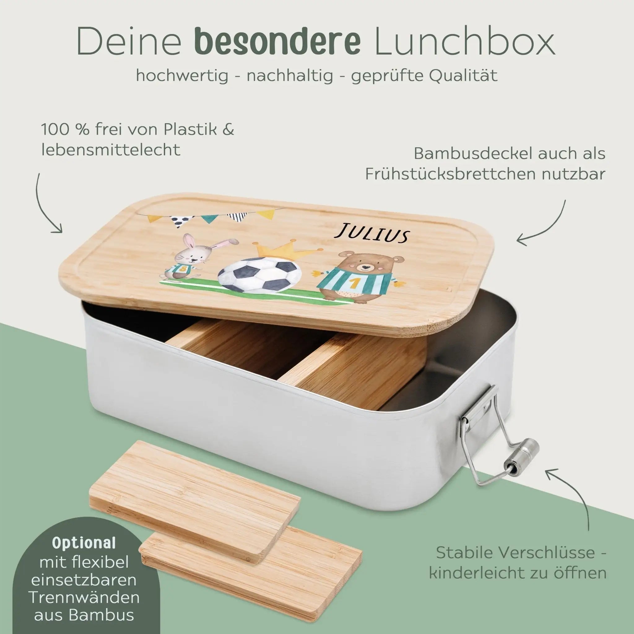 Brotdose Edelstahl personalisiert - Fußball Tiere Aquarell - wunderwunsch