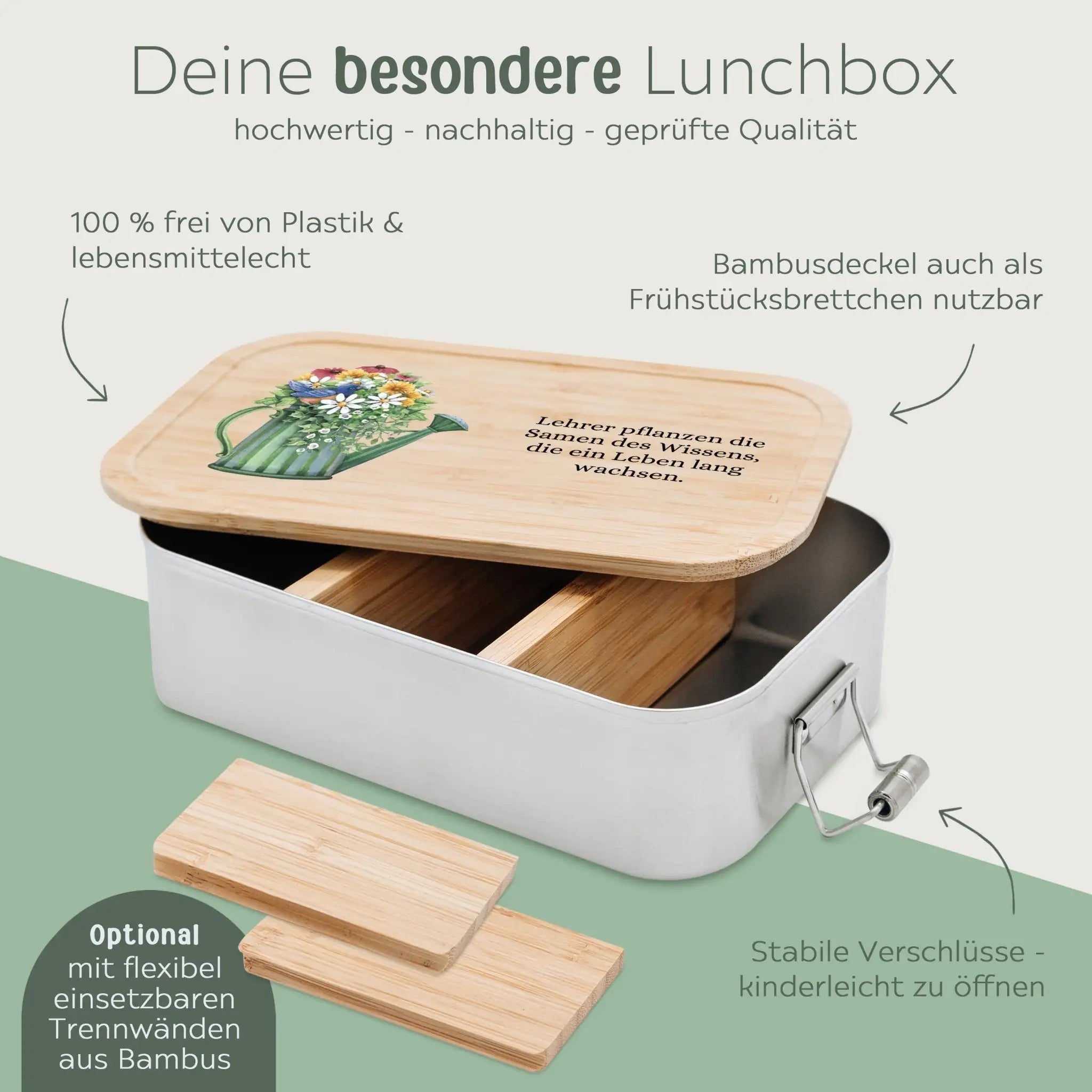 Brotdose Edelstahl personalisiert - Lehrer Gießkanne Aquarell - wunderwunsch