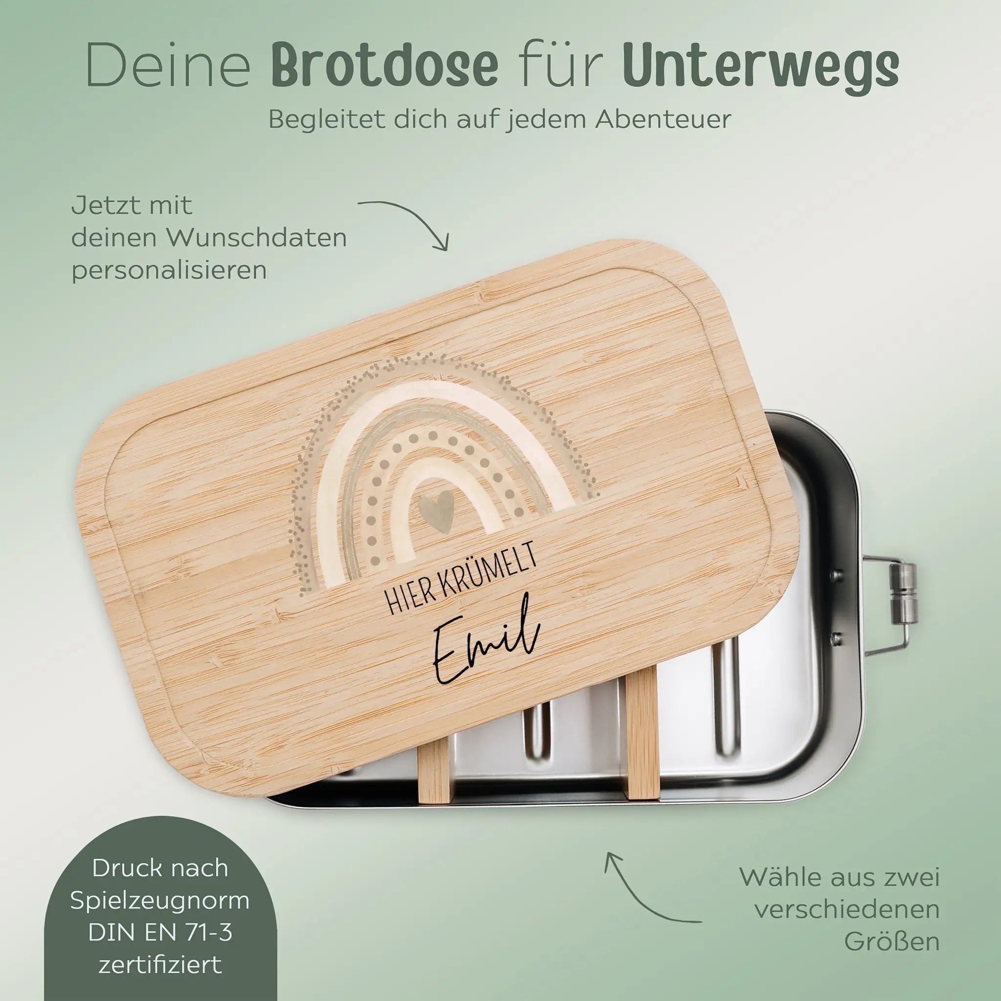 Brotdose Edelstahl personalisiert - Regenbogen Punkte Aquarell - wunderwunsch