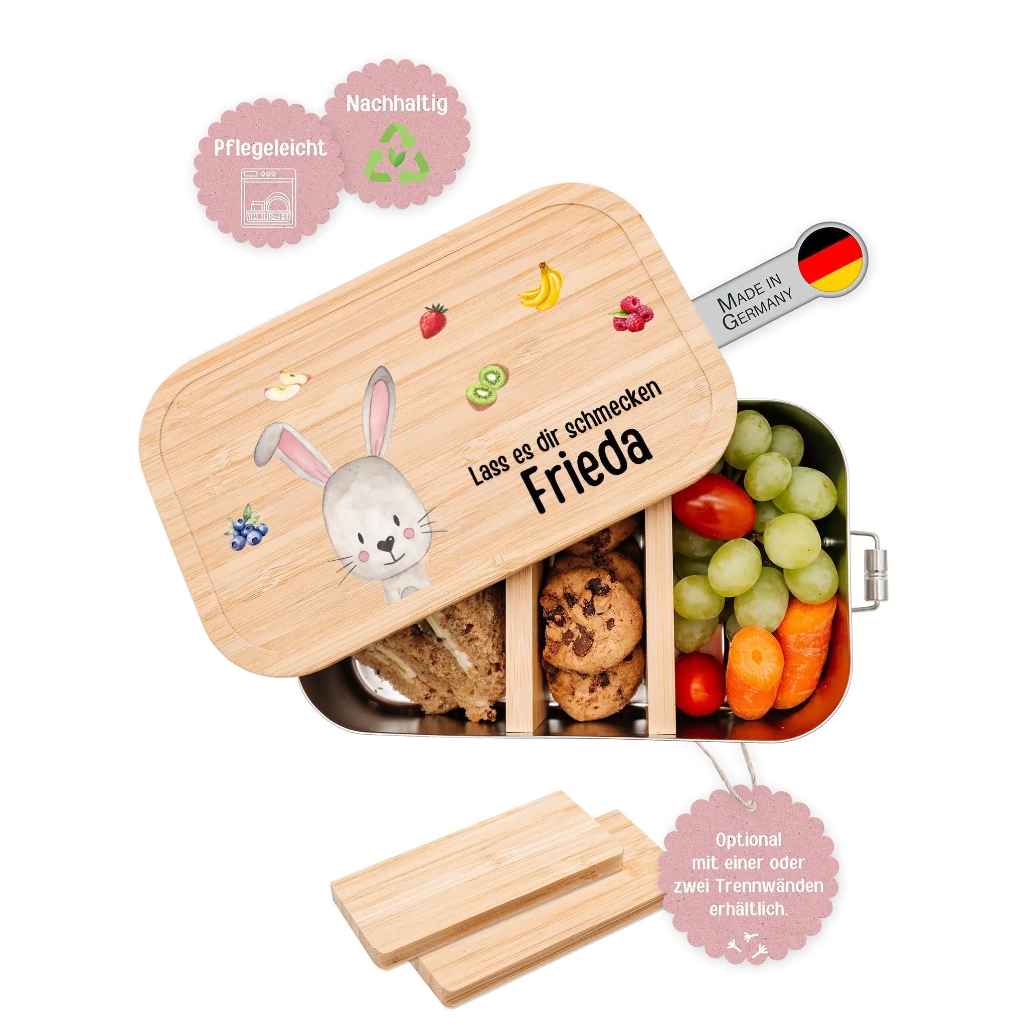 Brotdose Edelstahl personalisiert - Tier mit Obst Aquarell - wunderwunsch