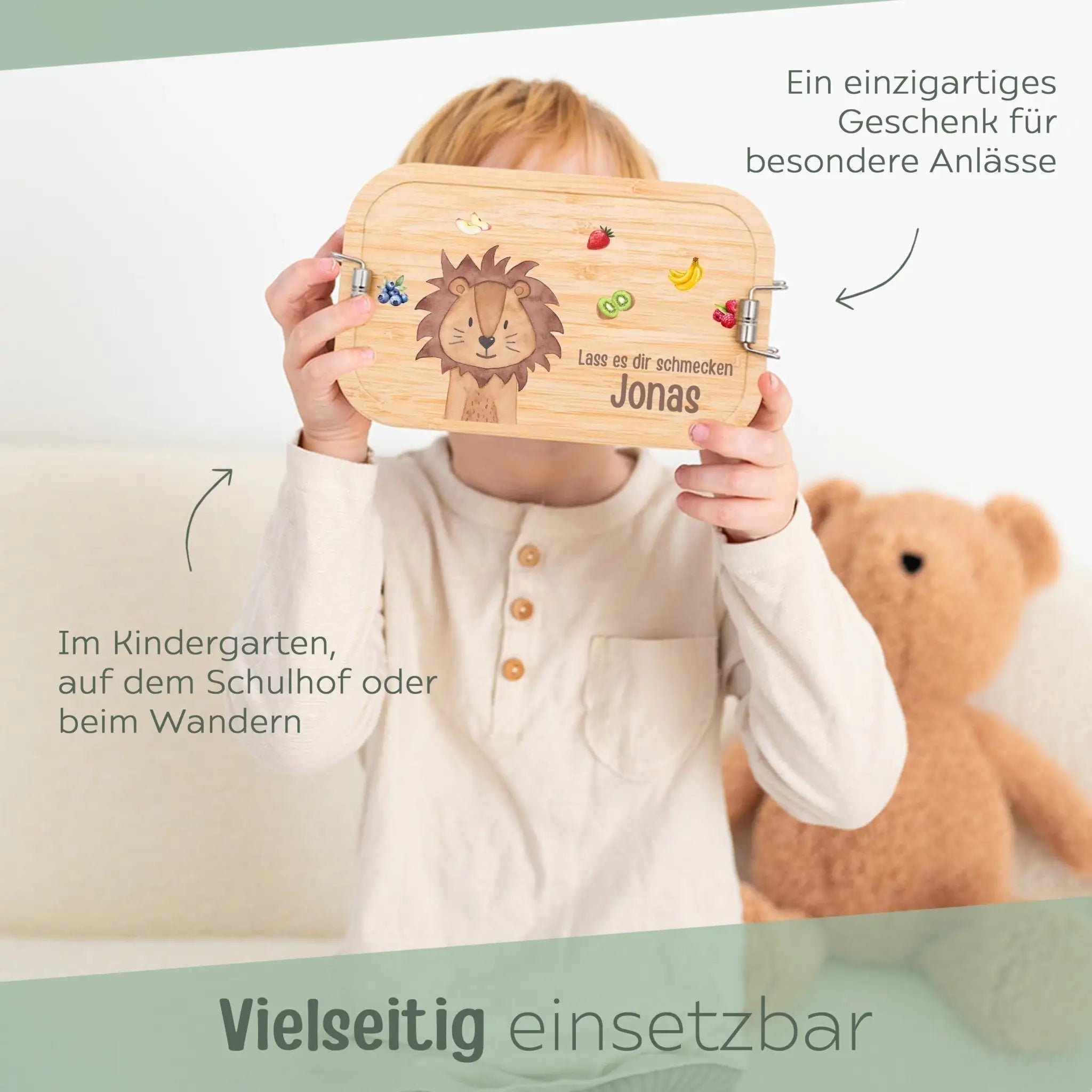 Brotdose Edelstahl personalisiert - Tier mit Obst Aquarell - wunderwunsch