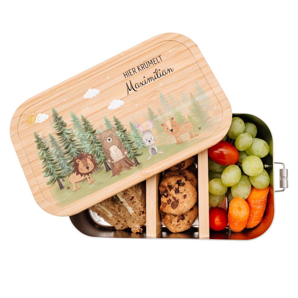 Brotdose Edelstahl personalisiert - Tiere Nadelwald Aquarell - wunderwunsch