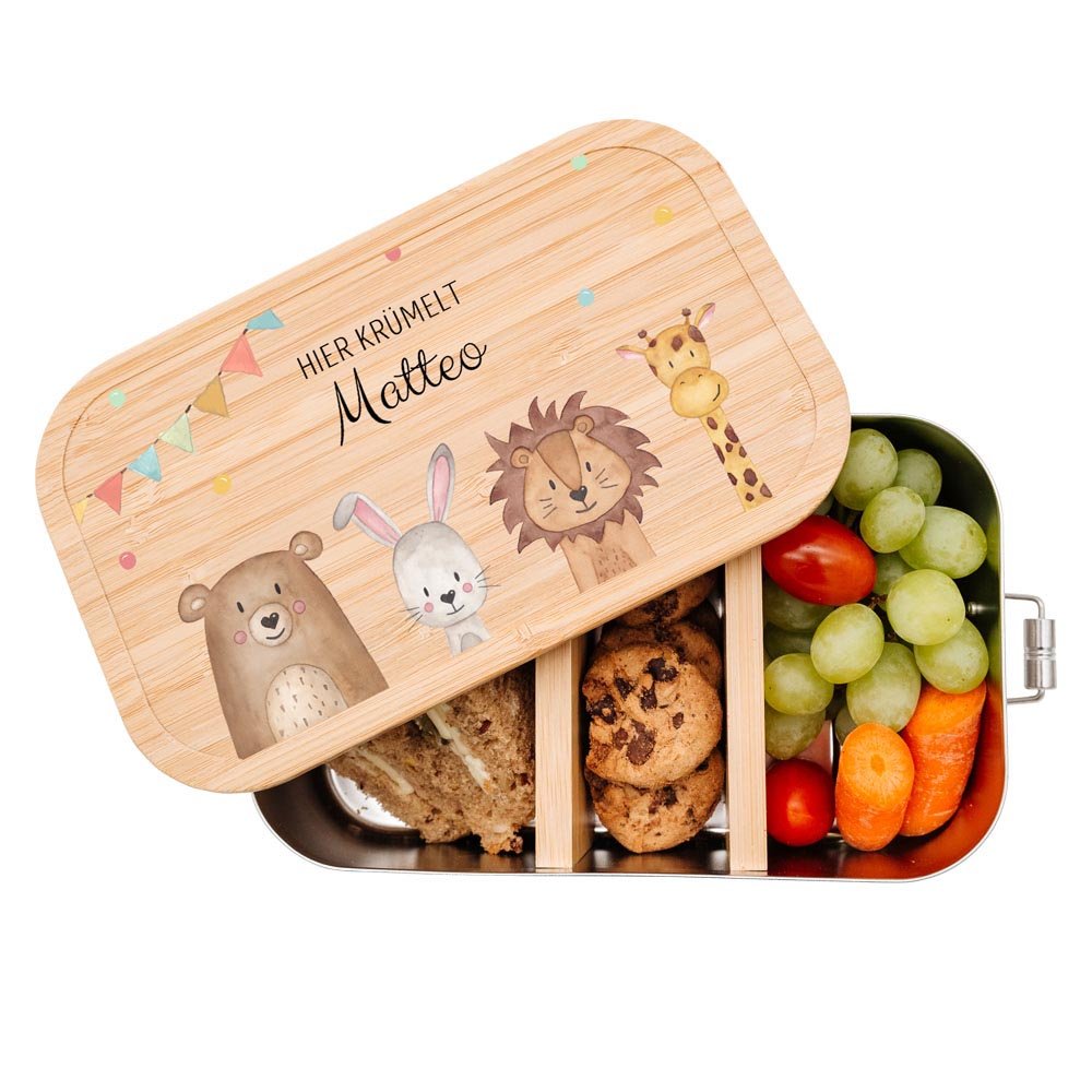 Brotdose Edelstahl personalisiert - Tiere unten Girlande Aquarell - wunderwunsch