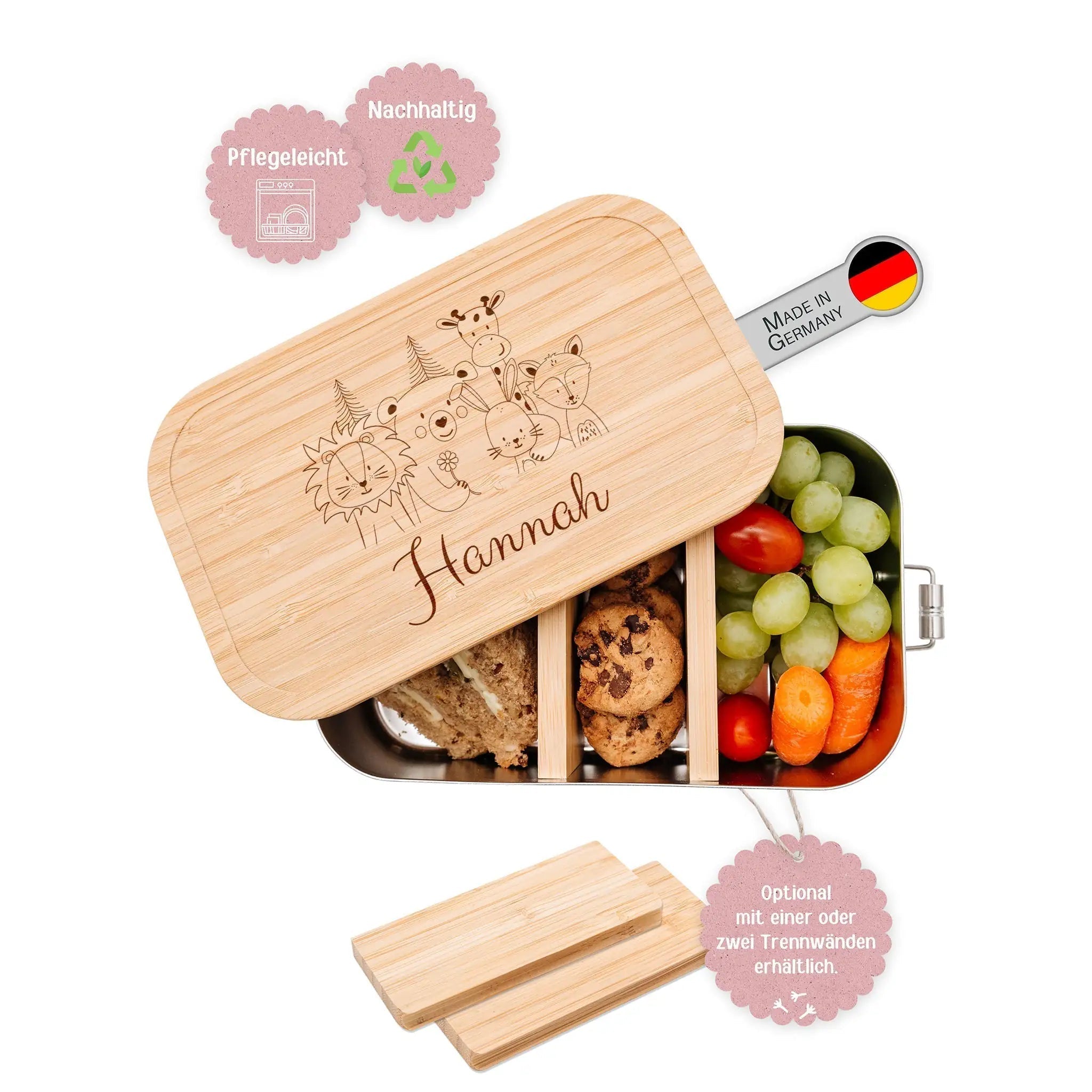 Brotdose Edelstahl personalisiert - Tierfamilie Blume Gravur - wunderwunsch