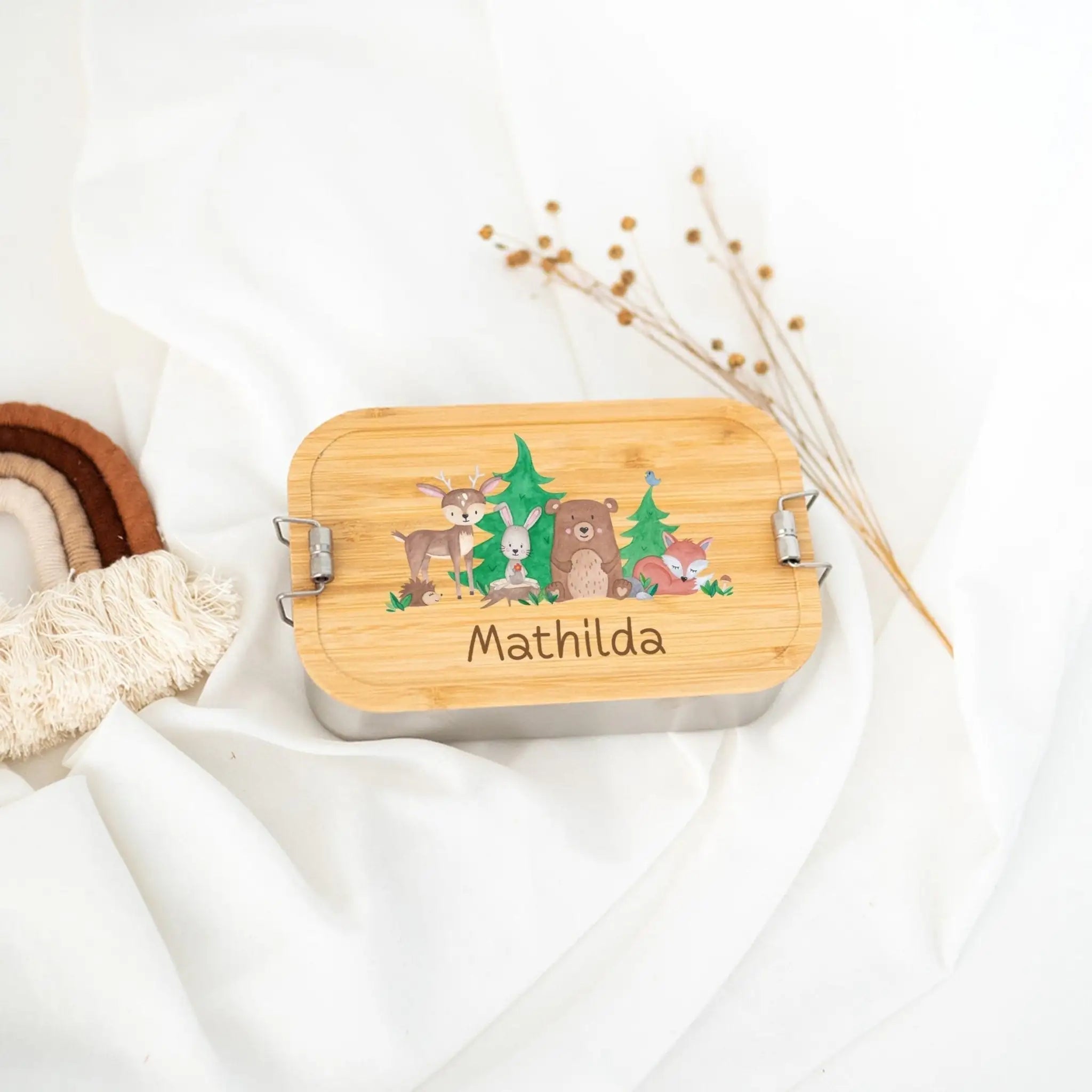 Brotdose Edelstahl personalisiert - Waldfreunde Aquarell - wunderwunsch
