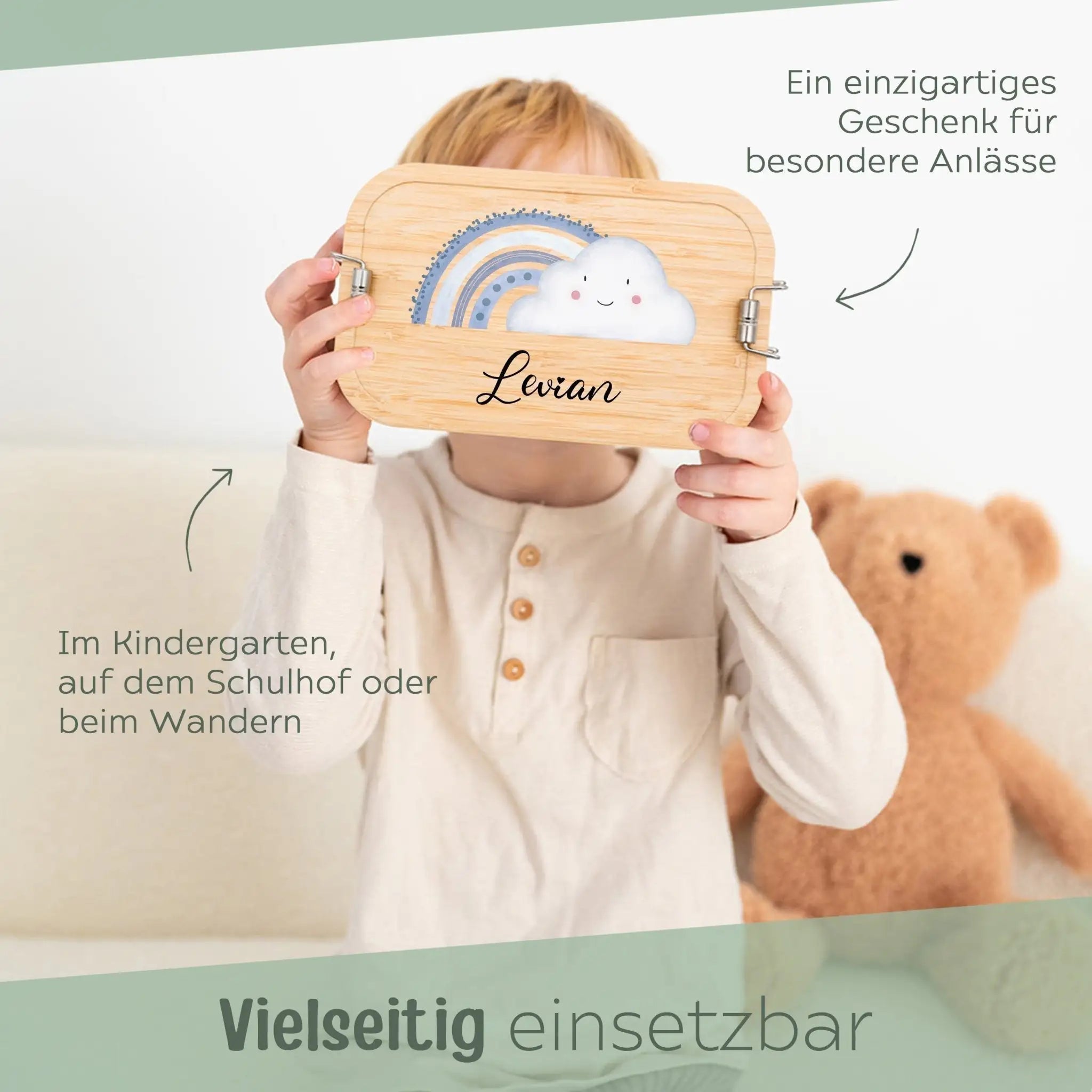 Brotdose Edelstahl personalisiert - Wolke Regenbogen Aquarell - wunderwunsch