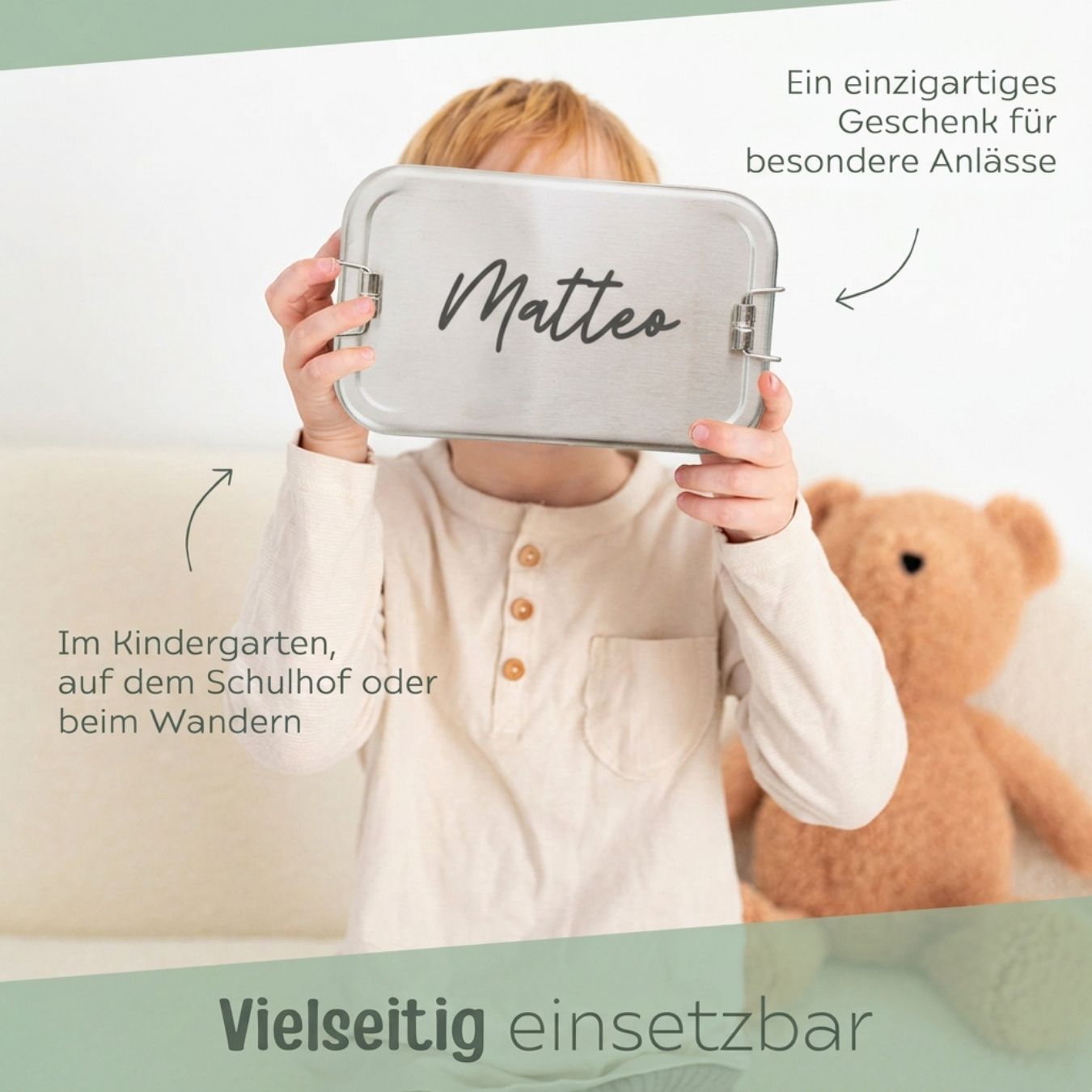 Brotdose Volledelstahl silber personalisiert - Name Gravur - wunderwunsch