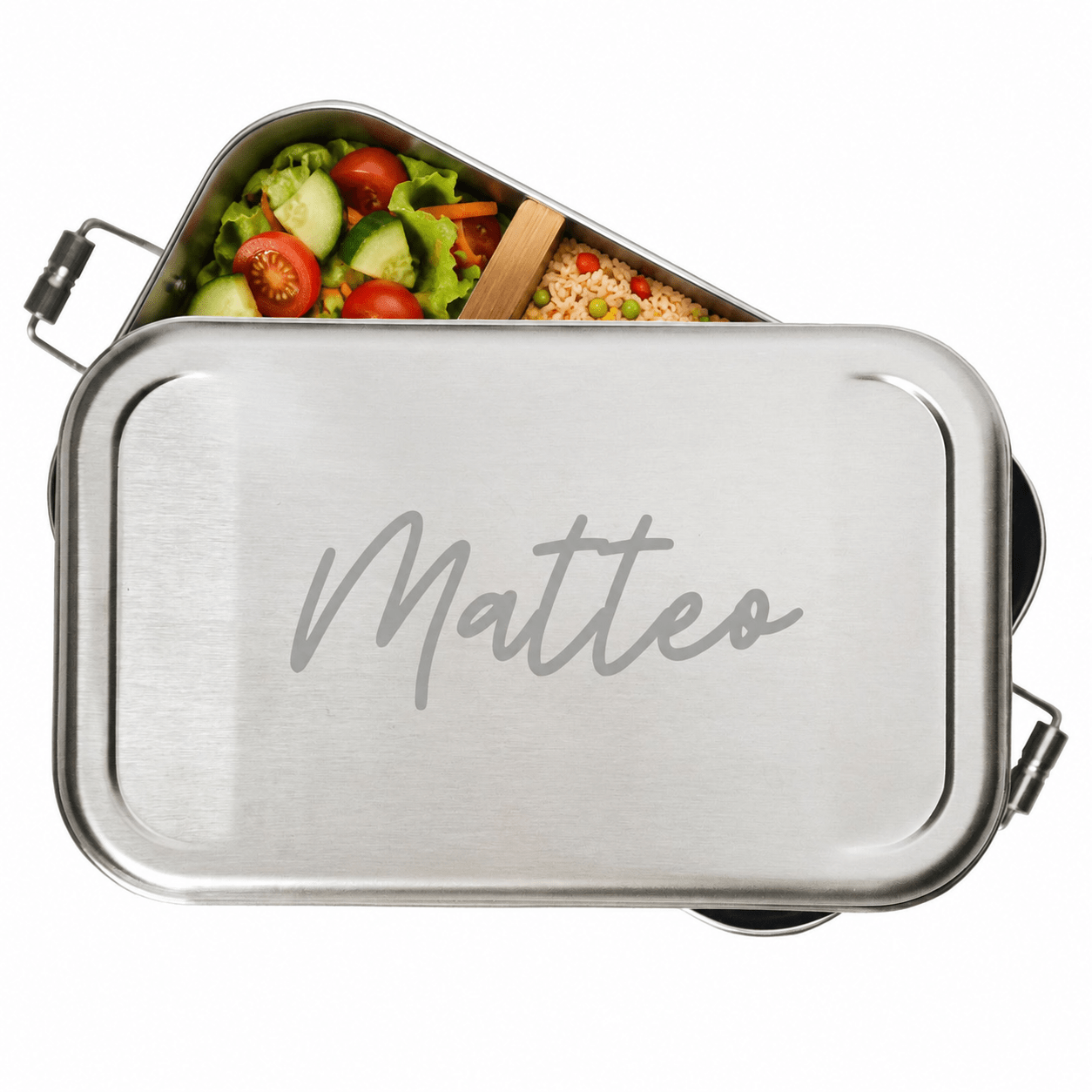 Brotdose Volledelstahl silber personalisiert - Name Gravur - wunderwunsch