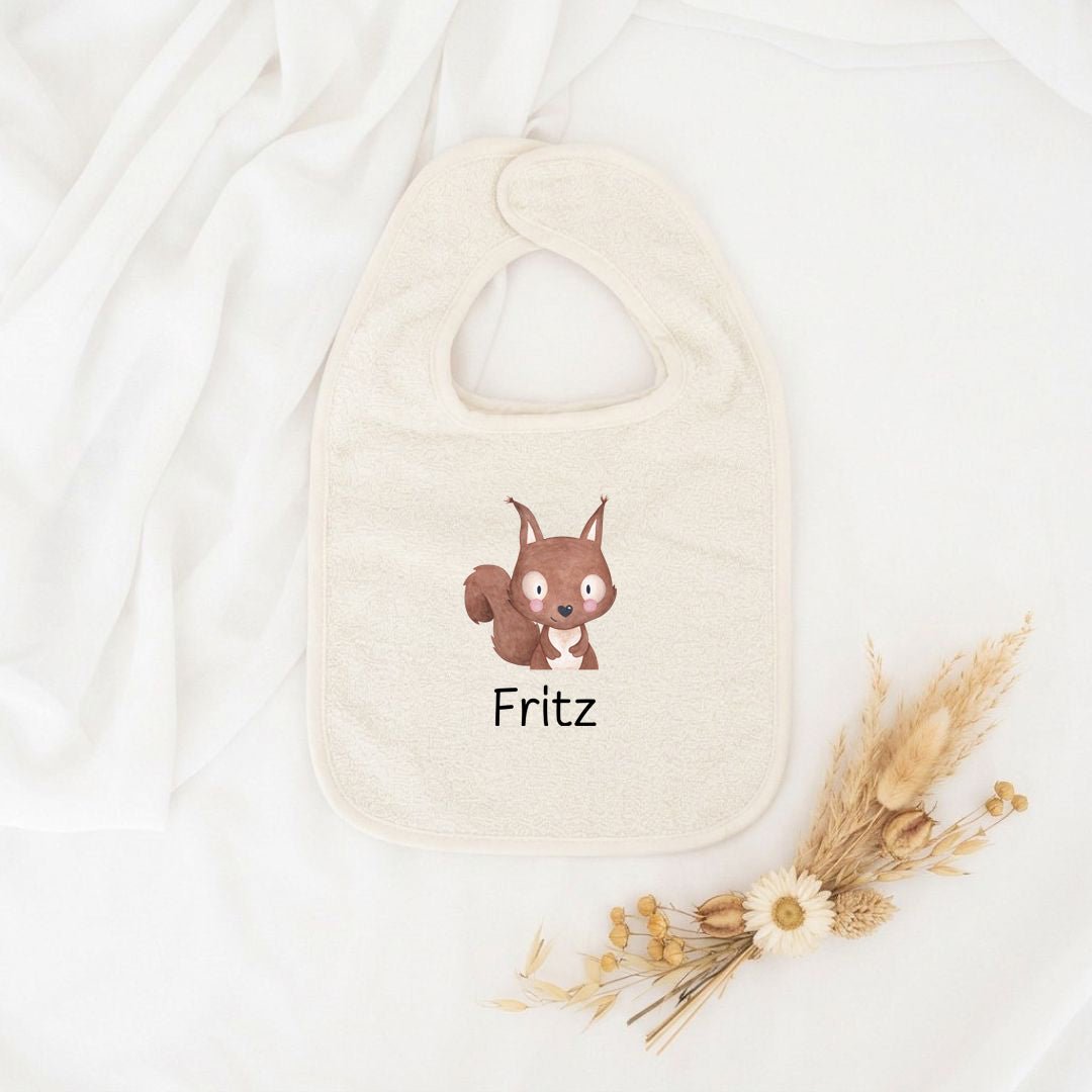 Buntes Lätzchen aus Baumwolle "Tier" personalisiert - wunderwunsch