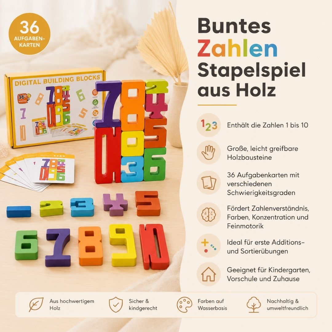 Buntes Zahlen Stapelspiel aus Holz - wunderwunsch