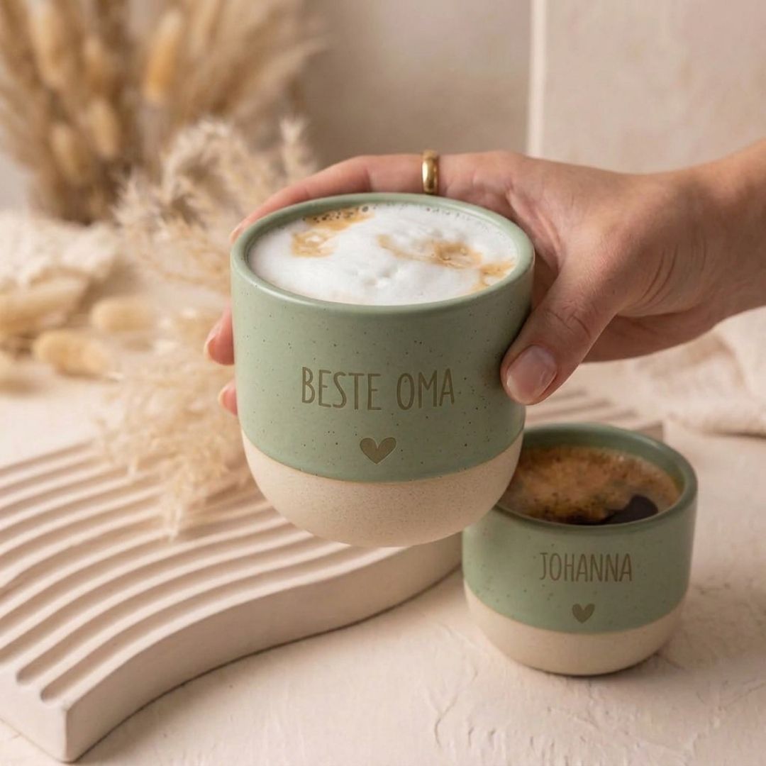 Cappucino oder Espresso Keramik Becher personalisiert - wunderwunsch