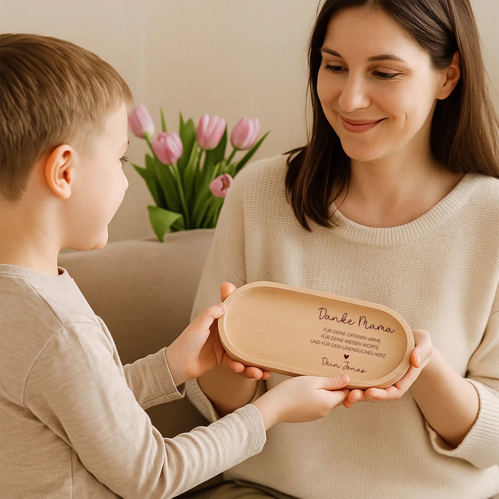 Deko Serviertablett aus Holz - Danke Mama - wunderwunsch