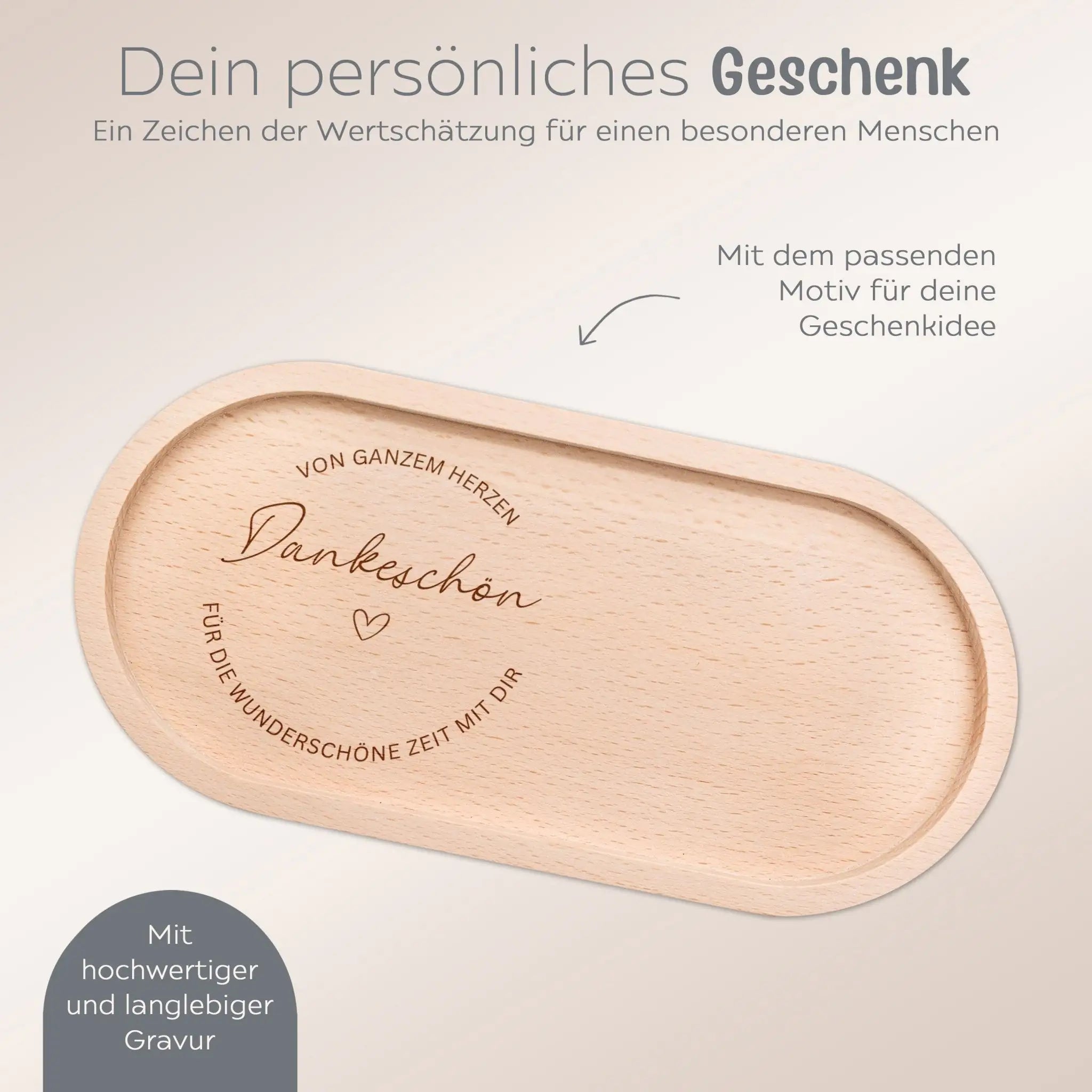 Deko Serviertablett aus Holz - Dankeschön von Herzen - wunderwunsch