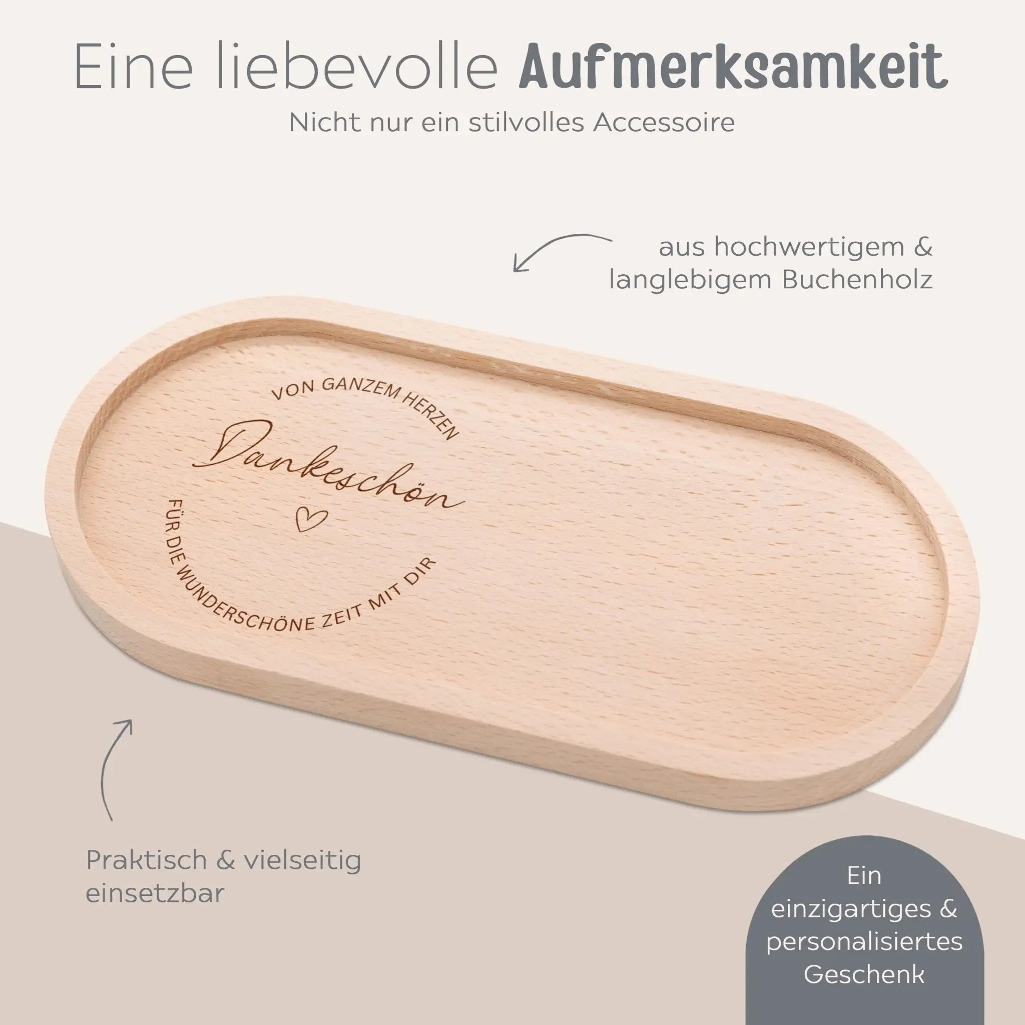 Deko Serviertablett aus Holz - Dankeschön von Herzen - wunderwunsch
