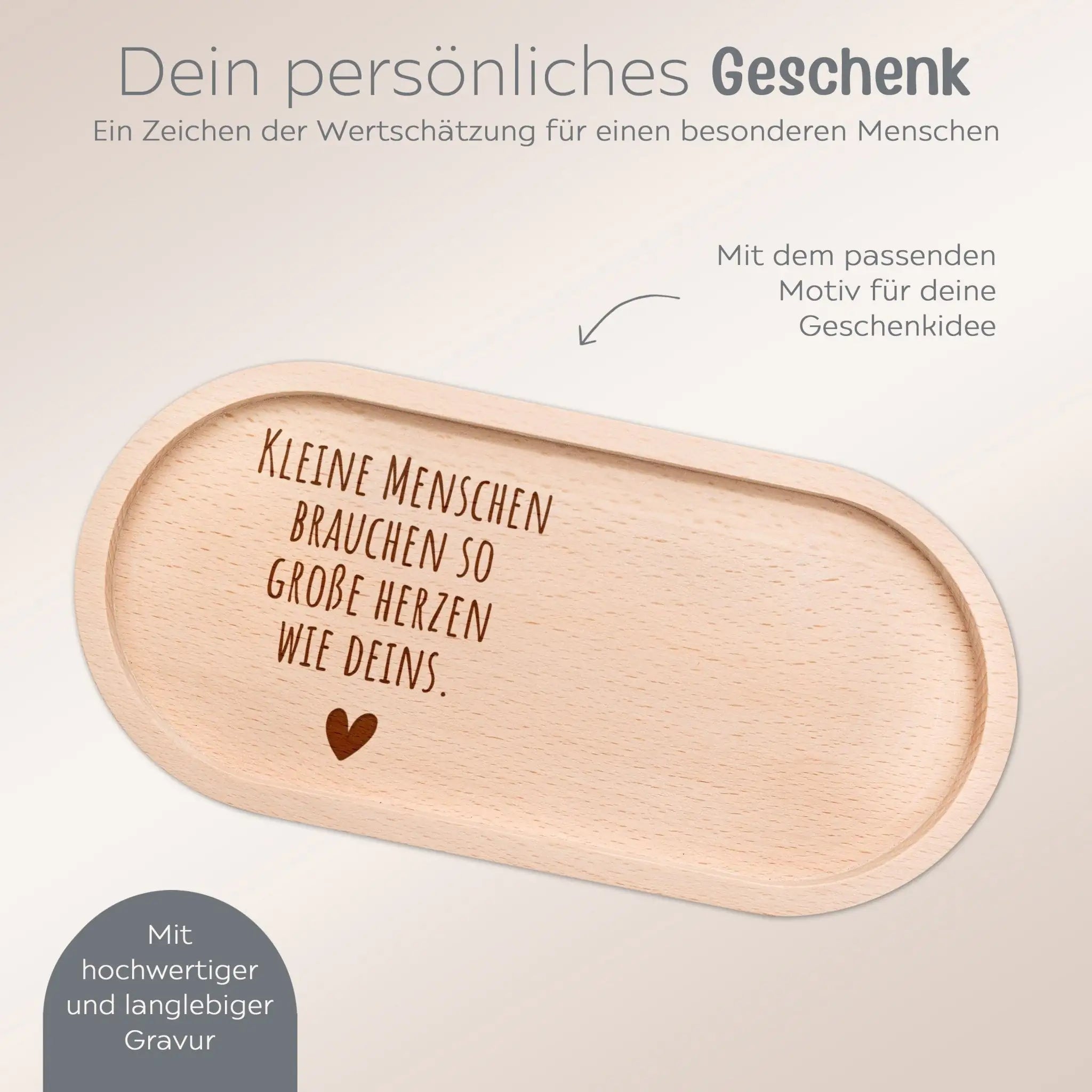 Deko Serviertablett aus Holz - Kleine Menschen große Herzen - wunderwunsch